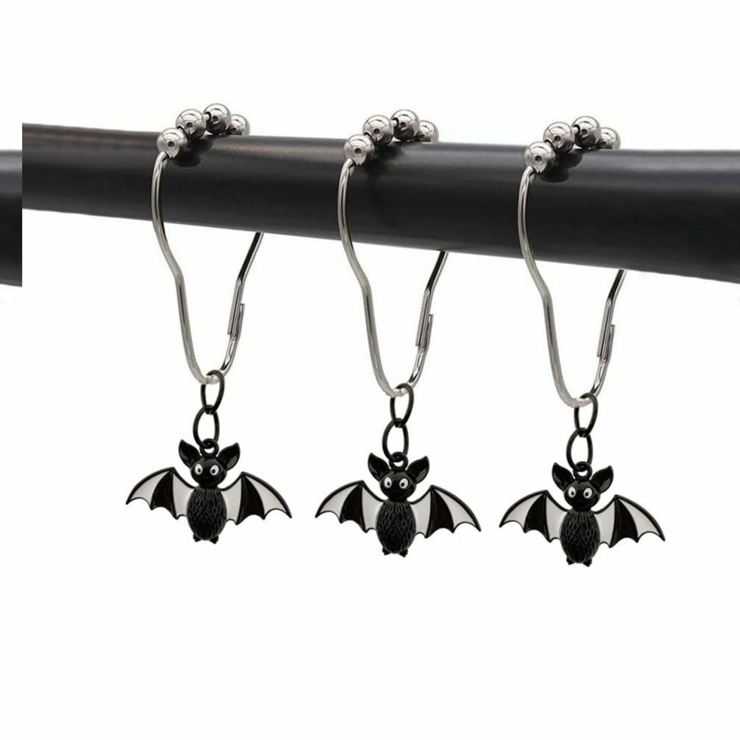 Set of 12 Black Bat Shower Curtain Hooks