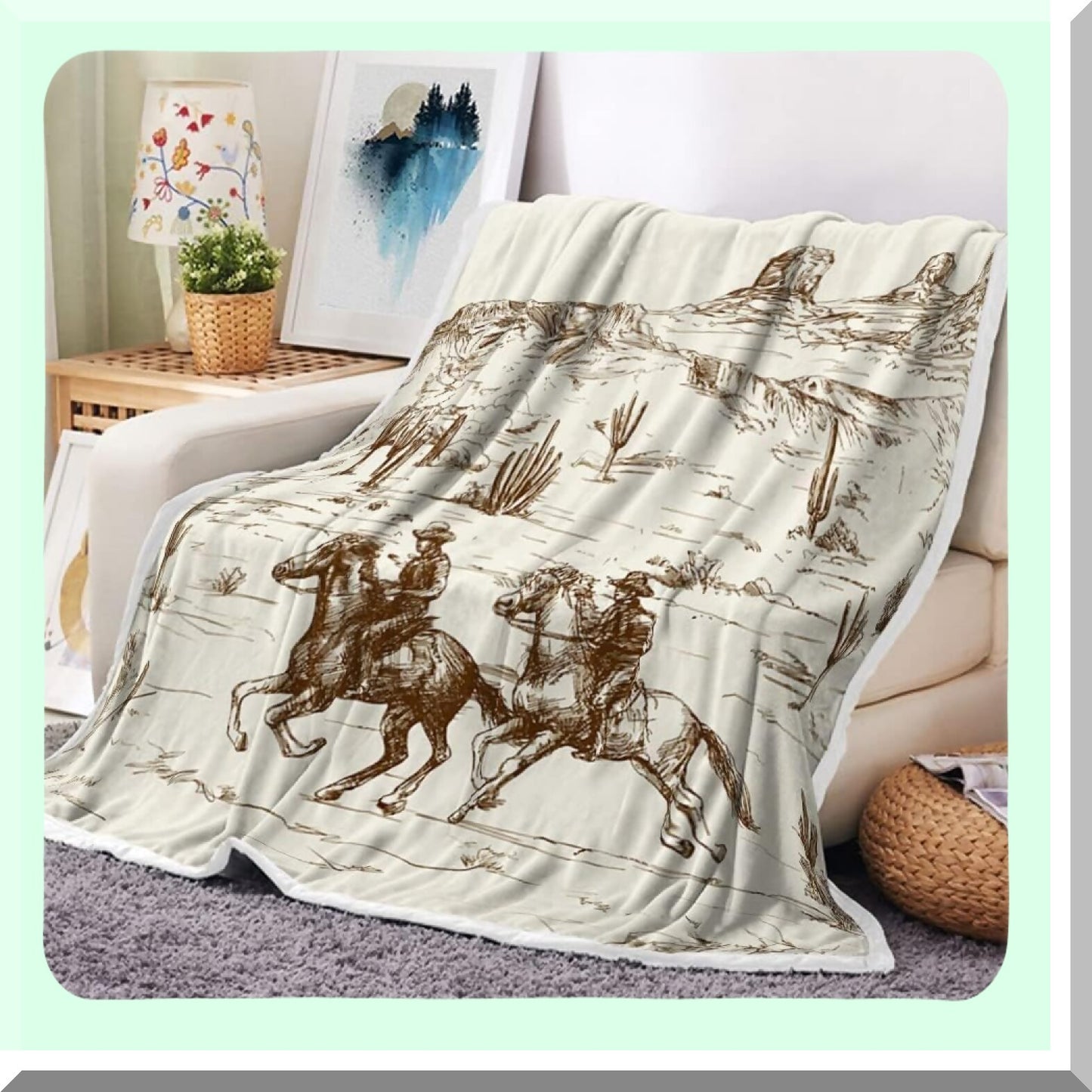 Rustic Western Cozy Fleece Blanket - Southwestern Print Throw for Bed & Couch