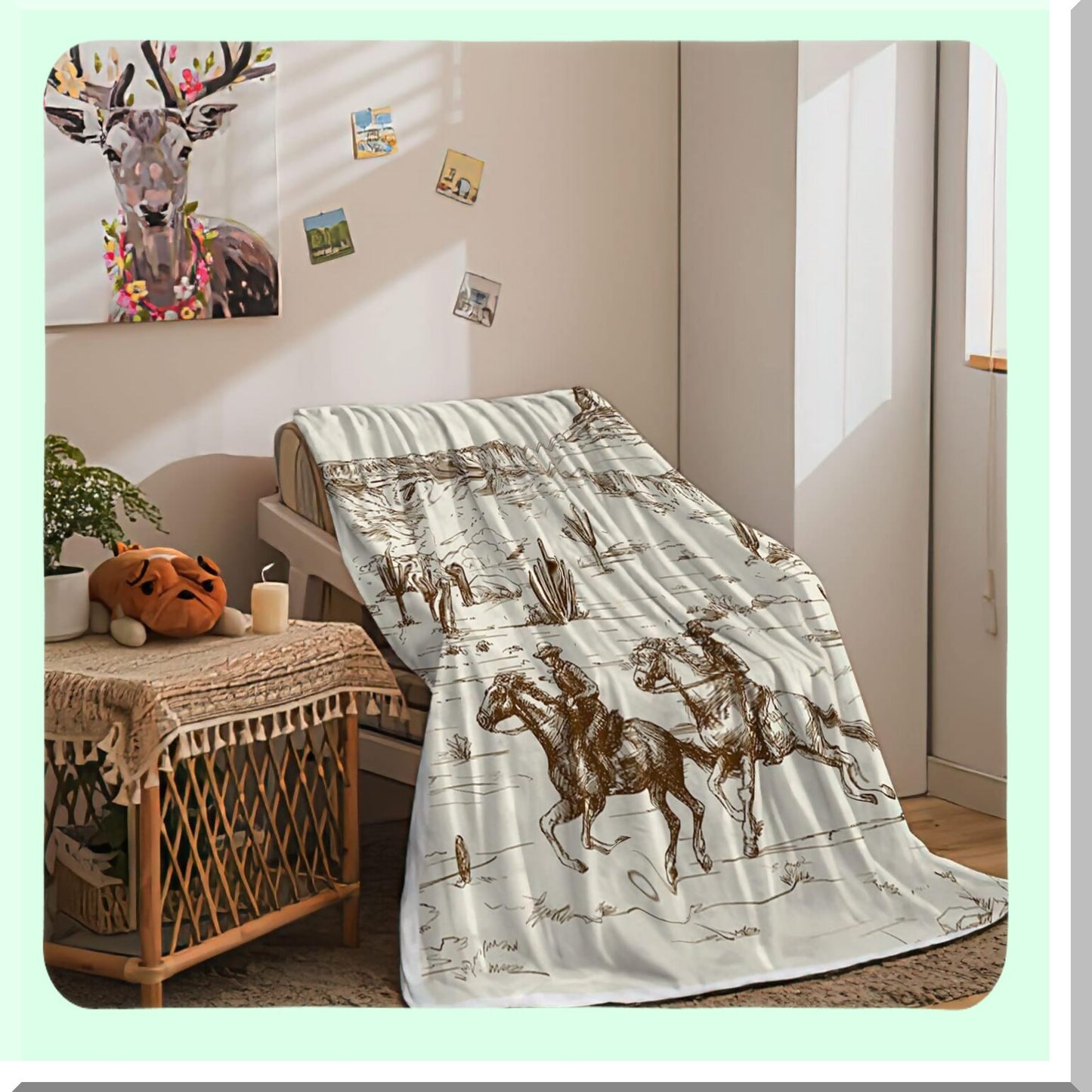 Rustic Western Cozy Fleece Blanket - Southwestern Print Throw for Bed & Couch