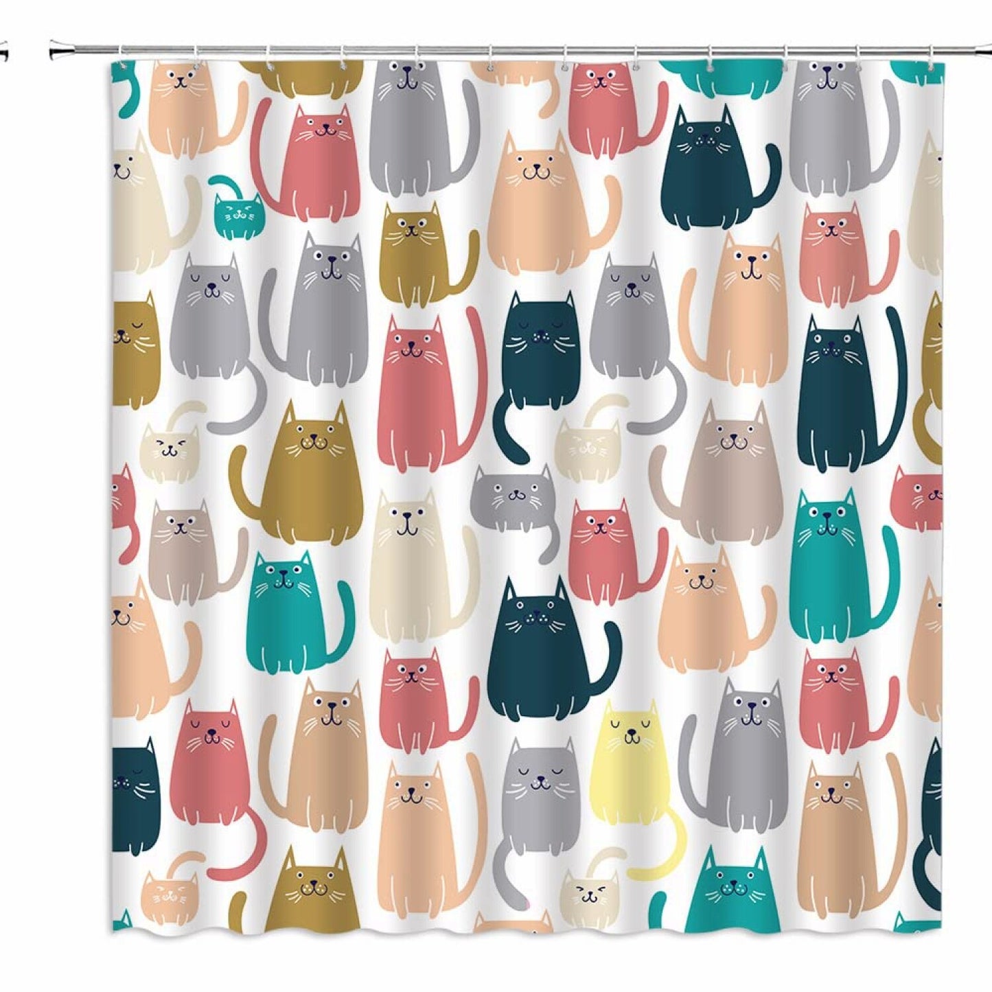 Multicolor Cat Shower Curtain 70" x 70" Fabric