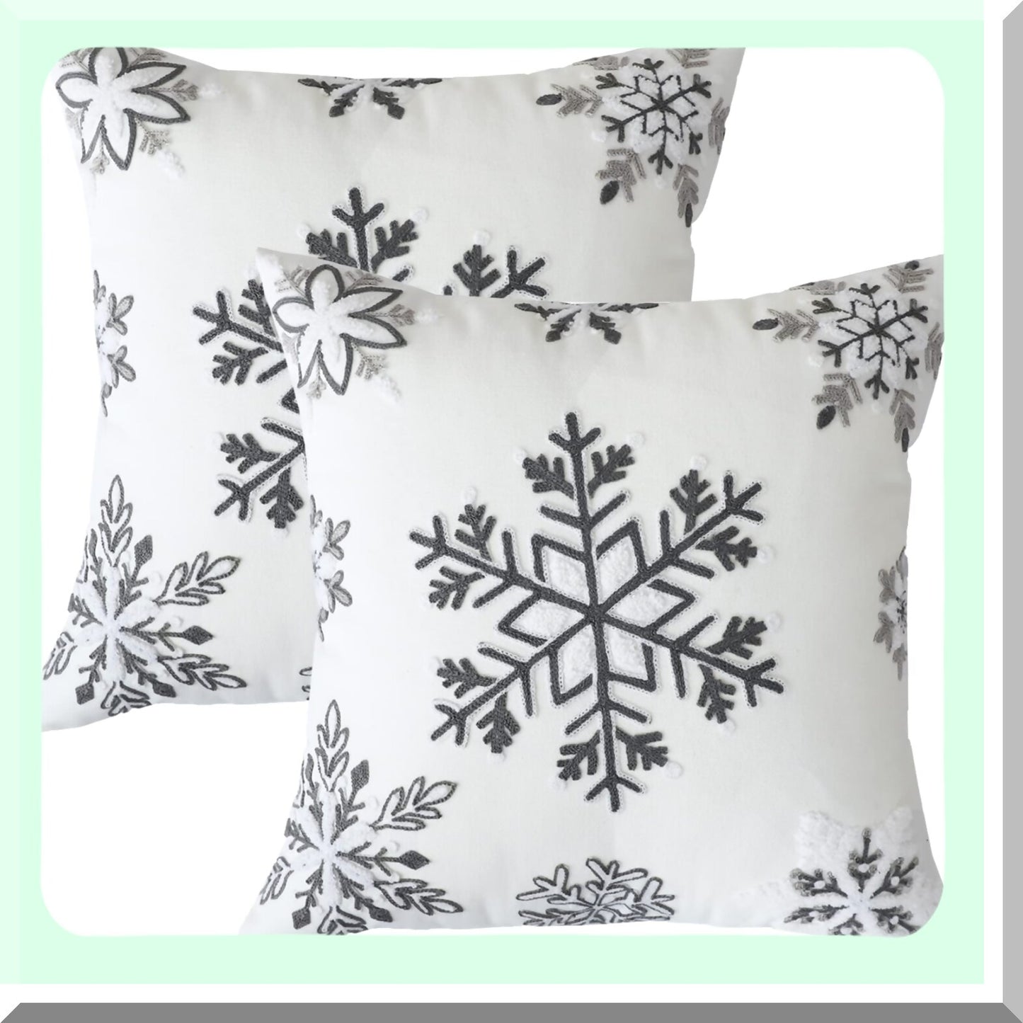 Snowflake Boho Winter Pillow Covers - Set of 2, 18x18 Inch Decorative Throw Pillow Covers with Raised Embroidery for Holiday Season in Neutral White