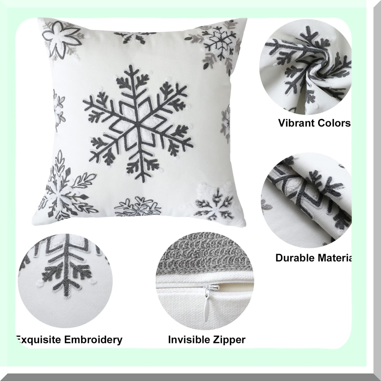 Snowflake Boho Winter Pillow Covers - Set of 2, 18x18 Inch Decorative Throw Pillow Covers with Raised Embroidery for Holiday Season in Neutral White