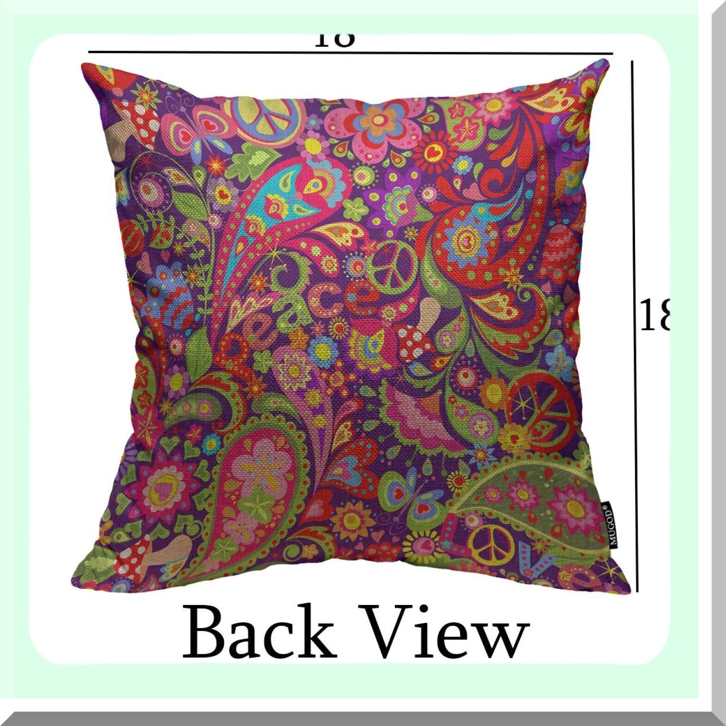 Vivid Hippie Flower Peace Pillow Cover - Abstract Colorful Mushrooms Paisley Decorative Square Case for Home Bedroom Living Room Cushion 18x18"