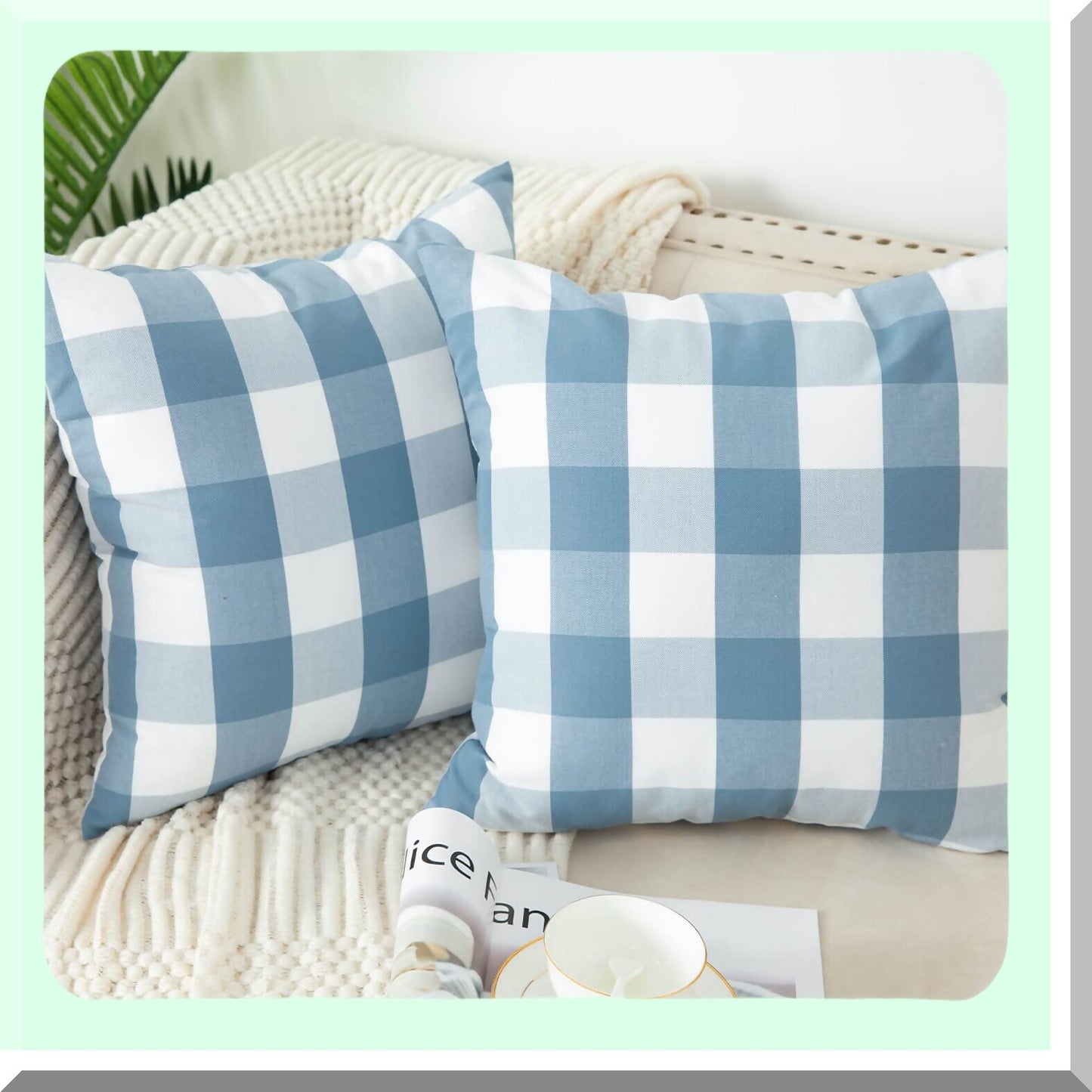 Farmhouse Buffalo Check Linen Throw Pillow Covers - Set of 2, 18x18 Inch Square Cushion Cases for Bed and Couch Decor