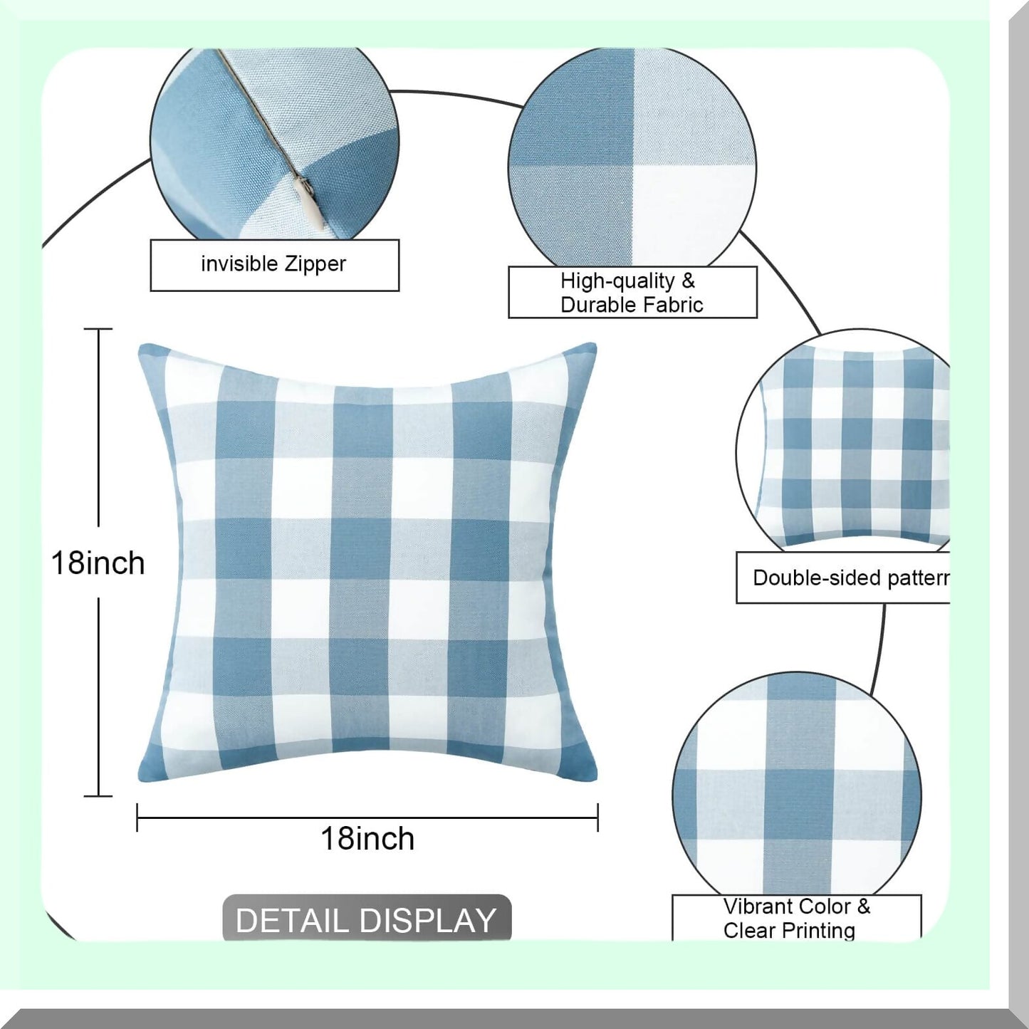 Farmhouse Buffalo Check Linen Throw Pillow Covers - Set of 2, 18x18 Inch Square Cushion Cases for Bed and Couch Decor