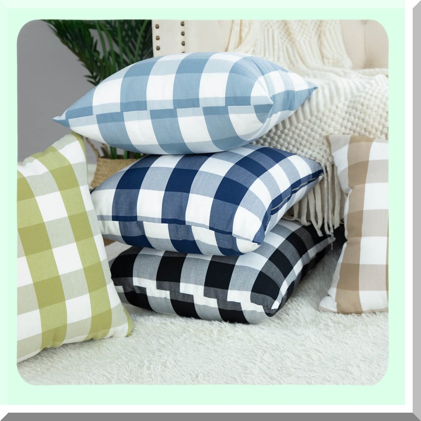 Farmhouse Buffalo Check Linen Throw Pillow Covers - Set of 2, 18x18 Inch Square Cushion Cases for Bed and Couch Decor