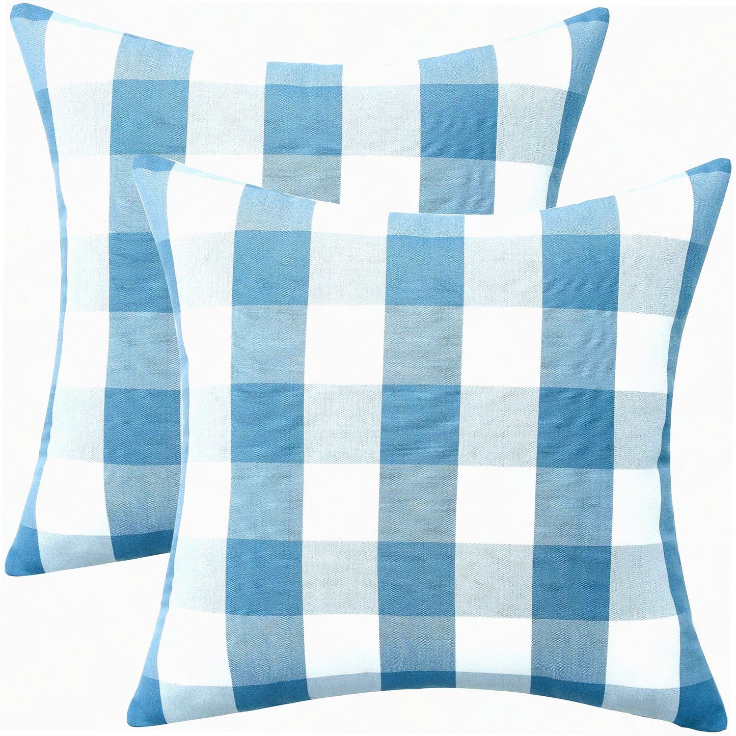 Farmhouse Buffalo Check Linen Throw Pillow Covers - Set of 2, 18x18 Inch Square Cushion Cases for Bed and Couch Decor