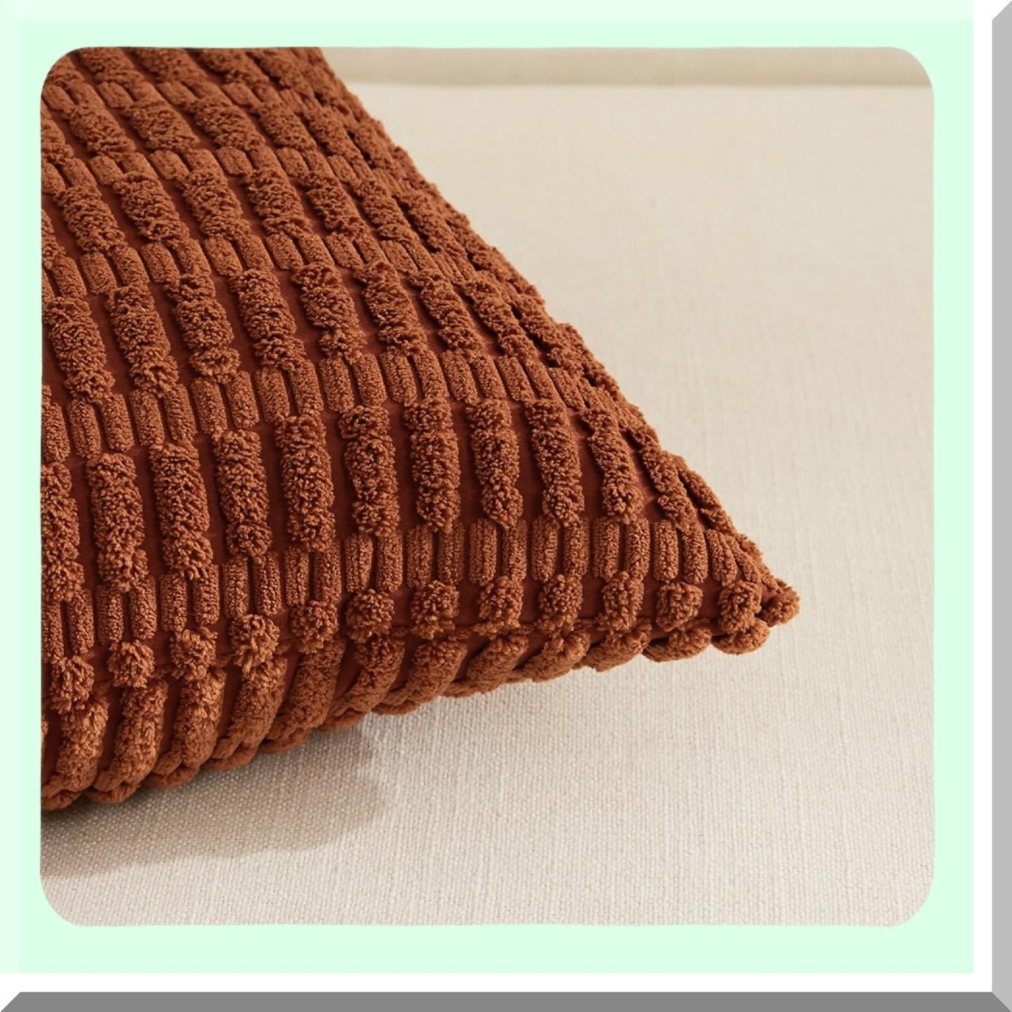 Rustic Stripe Corduroy Pillow Covers - Set of 2 | Terracotta Farmhouse Cushion Cases 18x18 Inch | Boho Decor for Living Room Sofa Bed