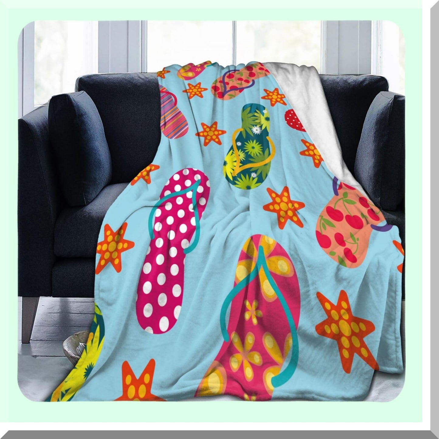 Vibrant Flip-Flops Cozy Travel Blanket - Lightweight, Warm, All-Season Fluffy Flannel for Sofa, Couch, Bed (60"x50")"