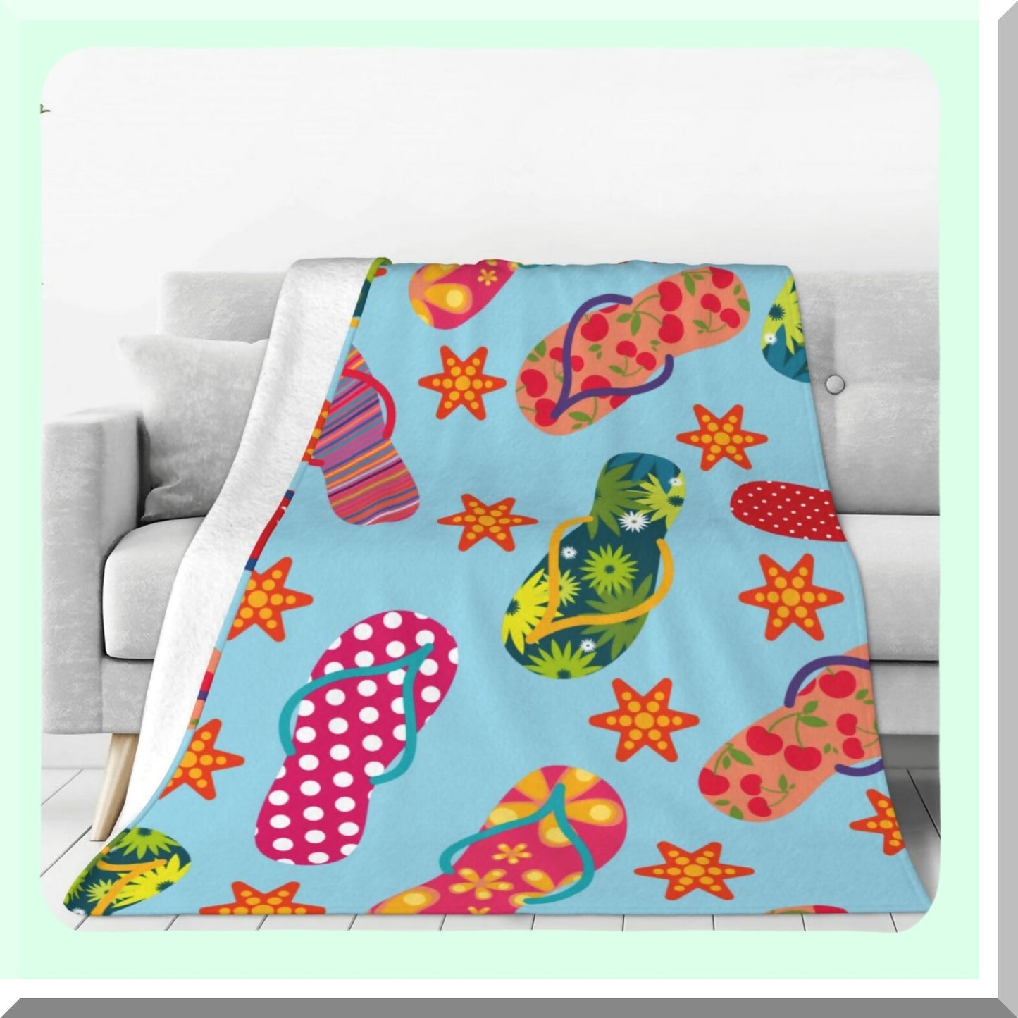 Vibrant Flip-Flops Cozy Travel Blanket - Lightweight, Warm, All-Season Fluffy Flannel for Sofa, Couch, Bed (60"x50")"