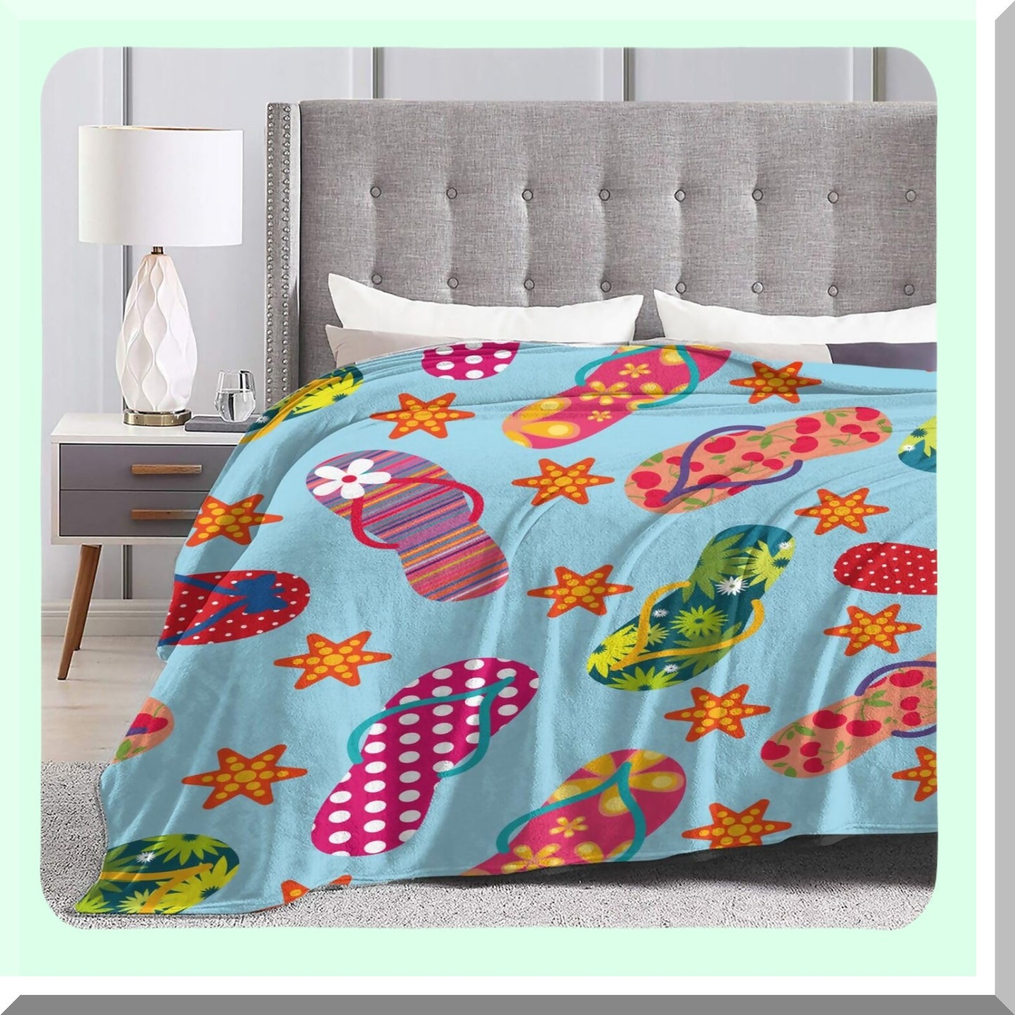 Vibrant Flip-Flops Cozy Travel Blanket - Lightweight, Warm, All-Season Fluffy Flannel for Sofa, Couch, Bed (60"x50")"