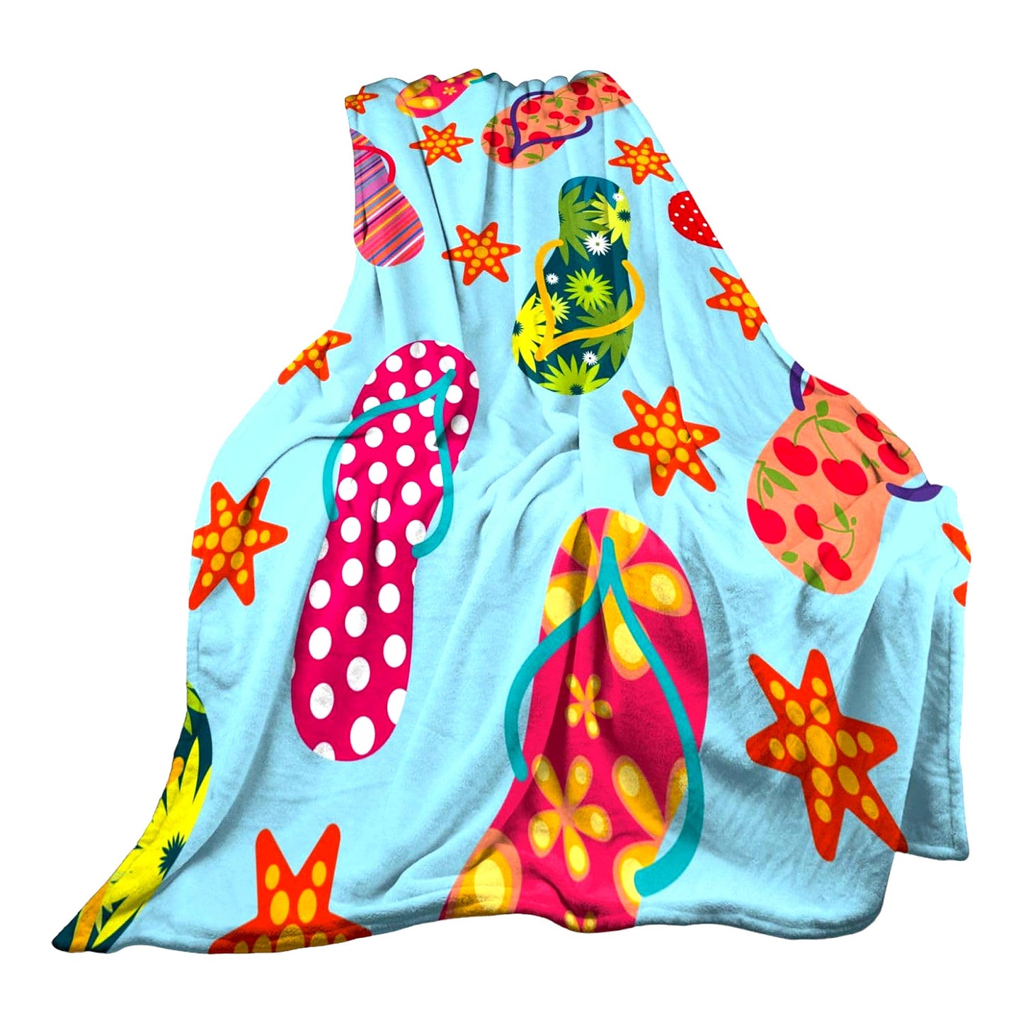 Vibrant Flip-Flops Cozy Travel Blanket - Lightweight, Warm, All-Season Fluffy Flannel for Sofa, Couch, Bed (60"x50")"