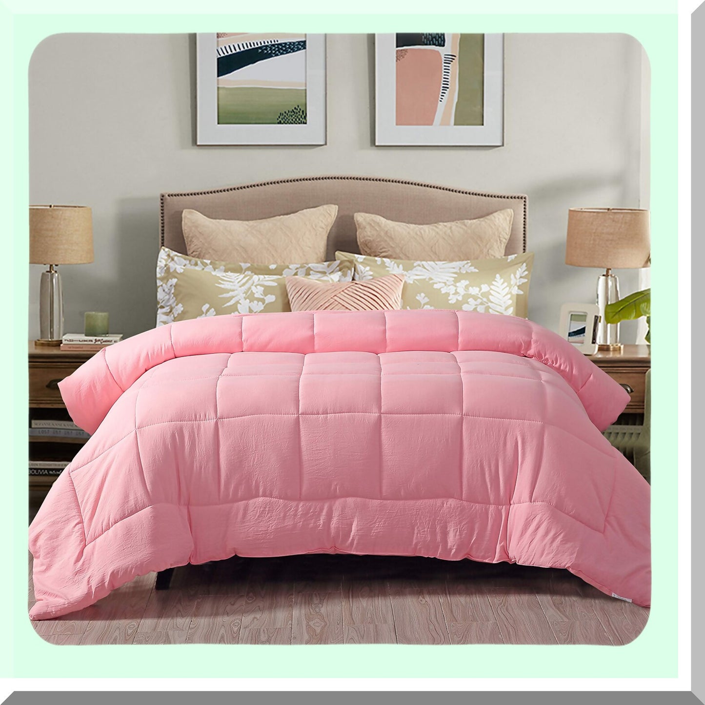 Luxury Soft Microfiber Down Alternative Comforter - Pink Full/Queen - All Season Pre Washed - Box Stitching - White Goose - Plush Bedding
