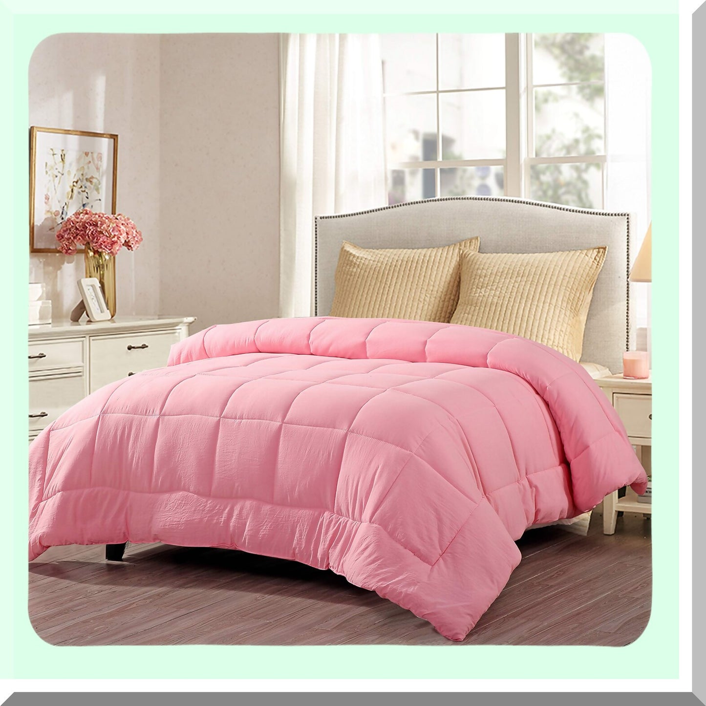 Luxury Soft Microfiber Down Alternative Comforter - Pink Full/Queen - All Season Pre Washed - Box Stitching - White Goose - Plush Bedding