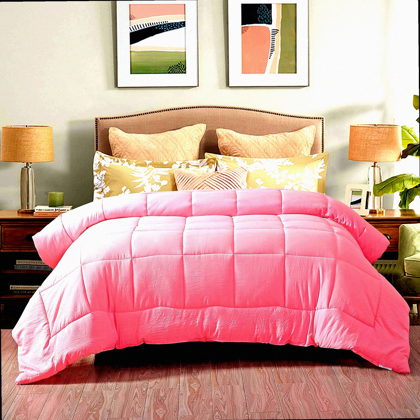 Luxury Soft Microfiber Down Alternative Comforter - Pink Full/Queen - All Season Pre Washed - Box Stitching - White Goose - Plush Bedding