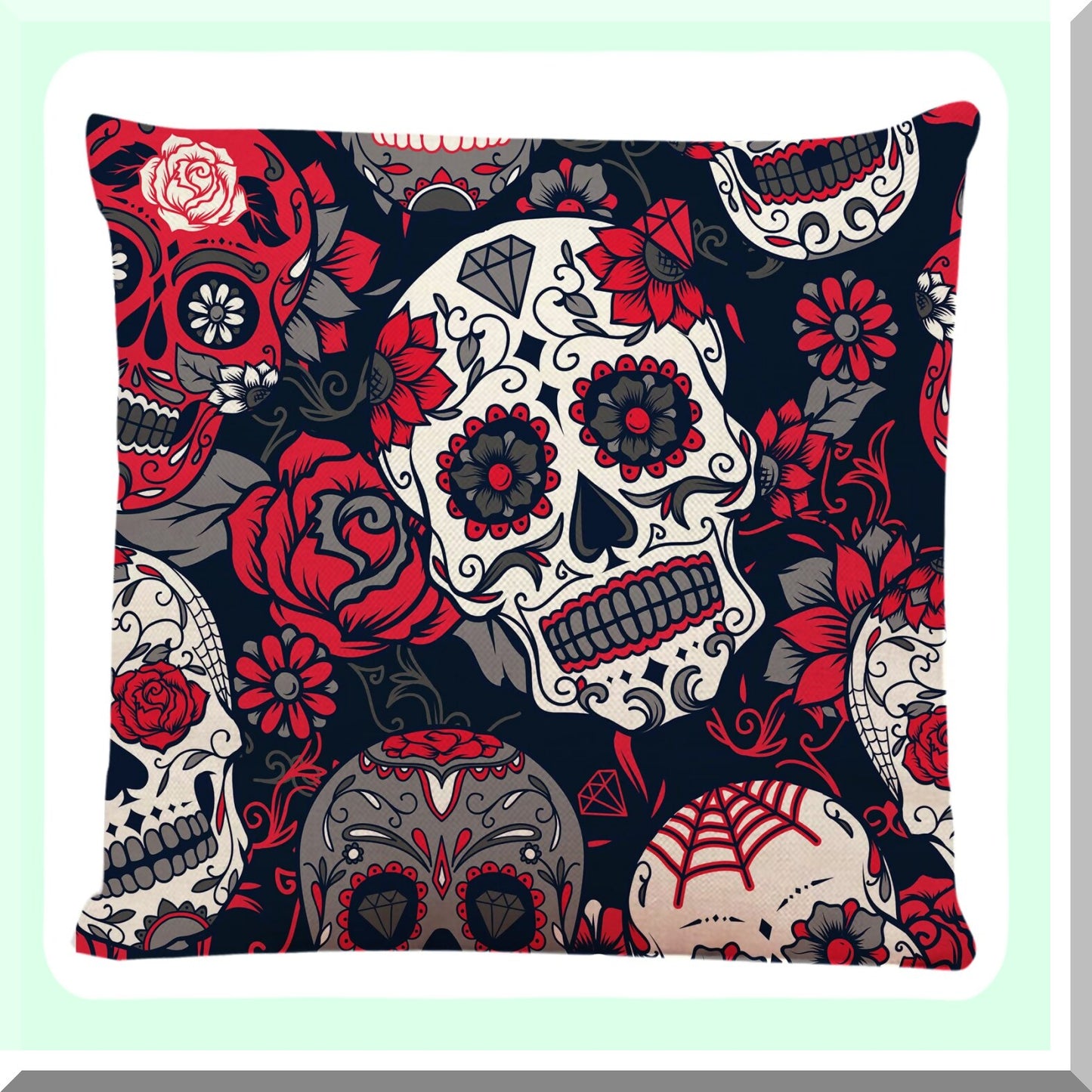 Graffiti Skull Flower Square Pillow Covers - Colorful Couch Sofa Bed Cushion Cases 18x18 inch - Decorative Black Throw Pillow Covers