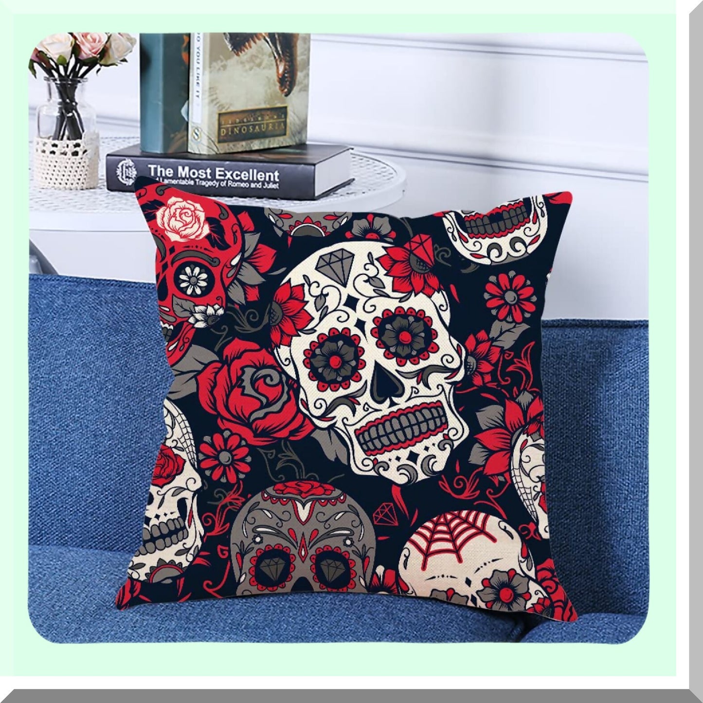Graffiti Skull Flower Square Pillow Covers - Colorful Couch Sofa Bed Cushion Cases 18x18 inch - Decorative Black Throw Pillow Covers