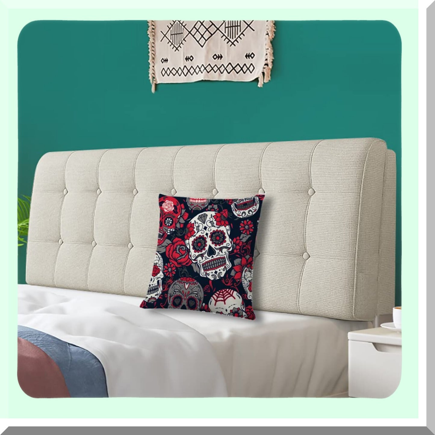 Graffiti Skull Flower Square Pillow Covers - Colorful Couch Sofa Bed Cushion Cases 18x18 inch - Decorative Black Throw Pillow Covers