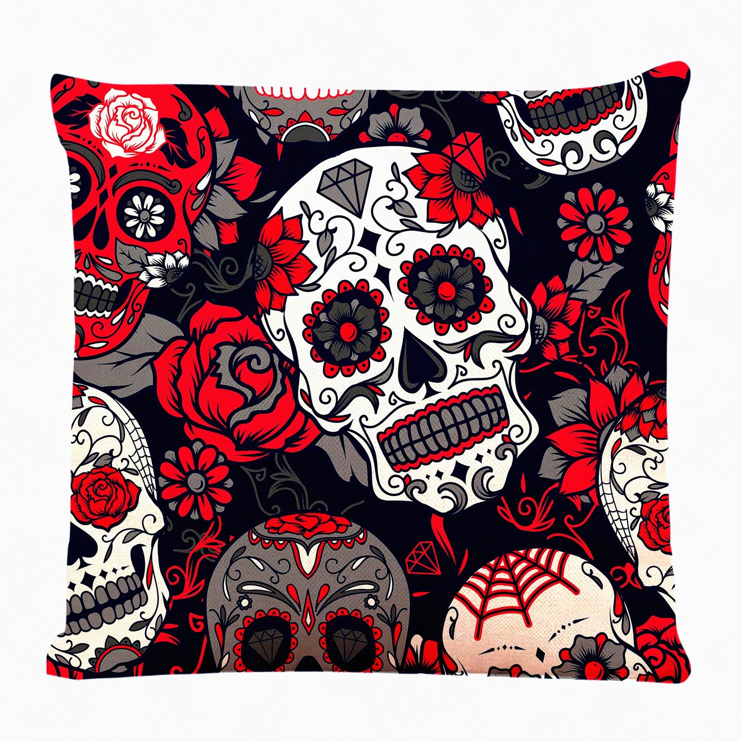 Graffiti Skull Flower Square Pillow Covers - Colorful Couch Sofa Bed Cushion Cases 18x18 inch - Decorative Black Throw Pillow Covers
