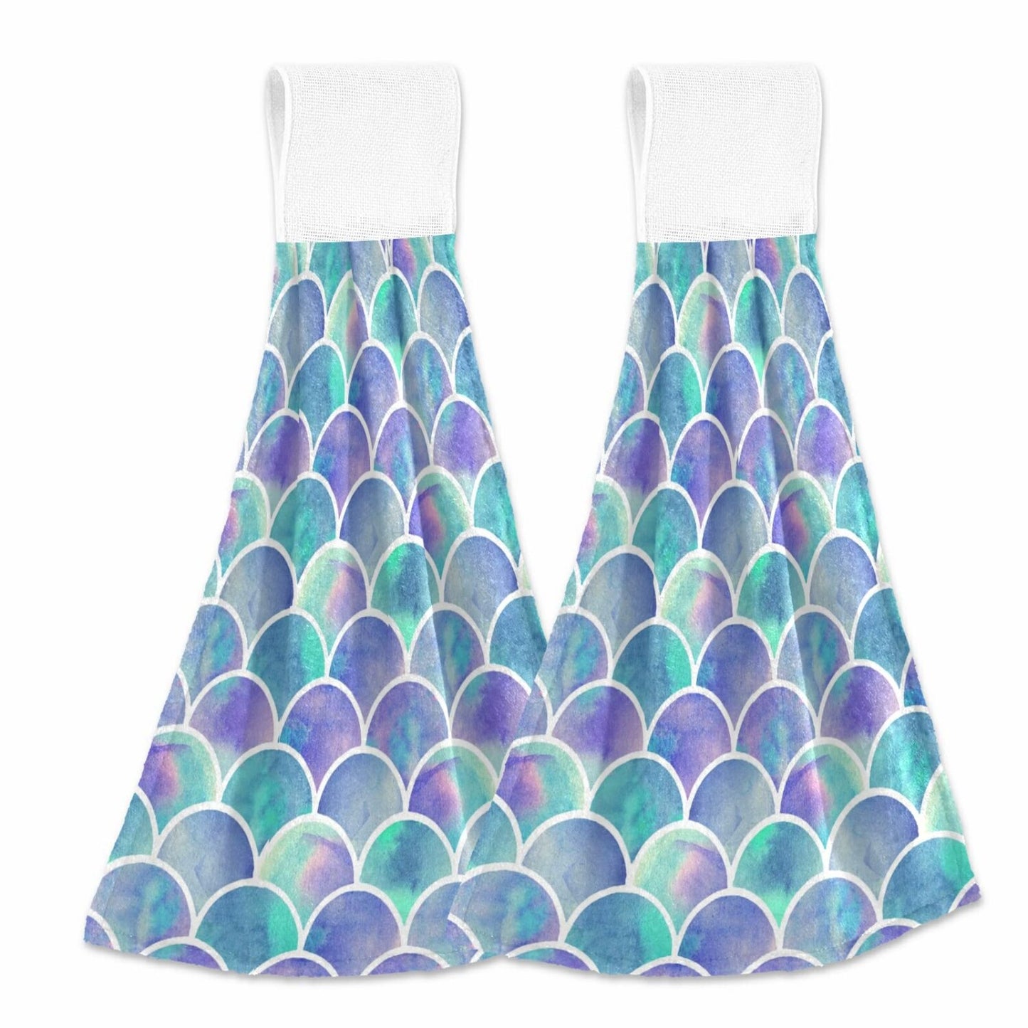 Rainbow Mermaid Scales Hanging Kitchen Towels 2 Pcs