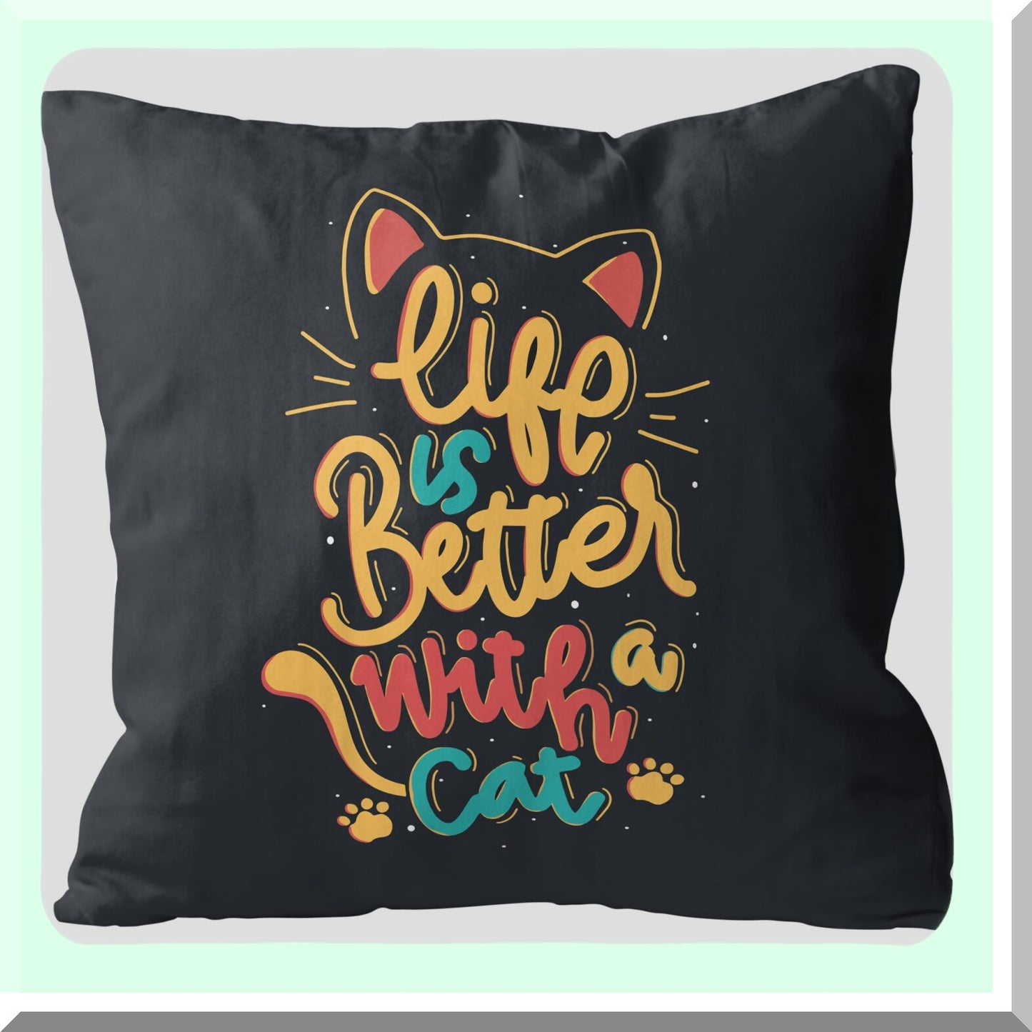 Cat Comfort Cozy Pillow Covers - Set of 2, 18x18 Inch Flannel Decorative Cases for Sofa, Couch, Bed. Perfect Cat Lover Gift - Life is Better with A Cat!