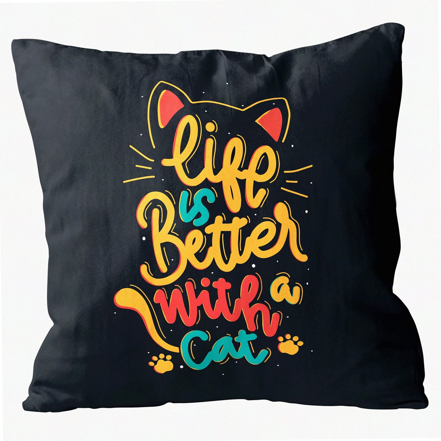 Cat Comfort Cozy Pillow Covers - Set of 2, 18x18 Inch Flannel Decorative Cases for Sofa, Couch, Bed. Perfect Cat Lover Gift - Life is Better with A Cat!