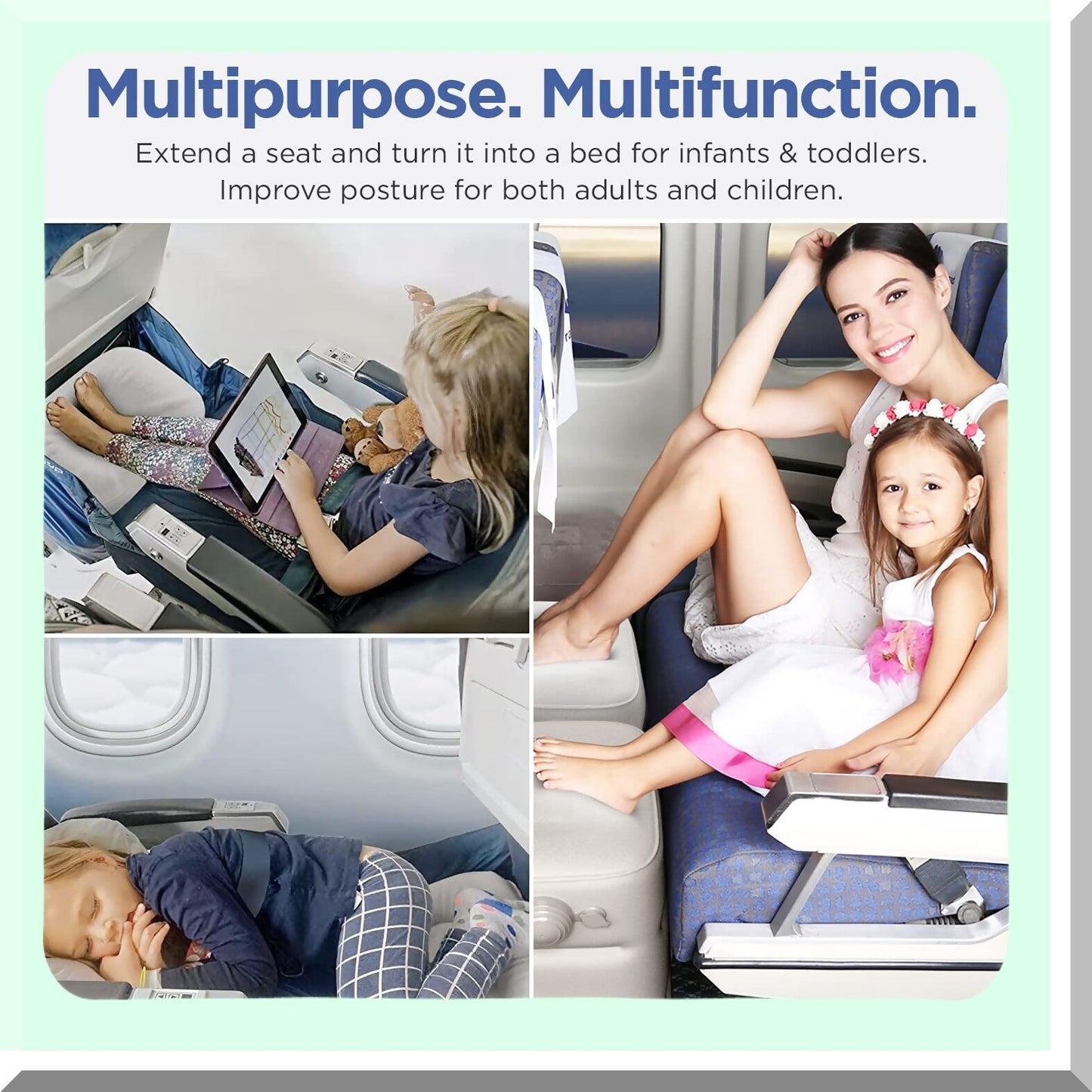 AirPuff Comfort Cloud - Inflatable Travel Footrest with Easy Inflate Buttons for Airplane, Leg Rest Pillow for Long Flights, Portable Foot Hammock