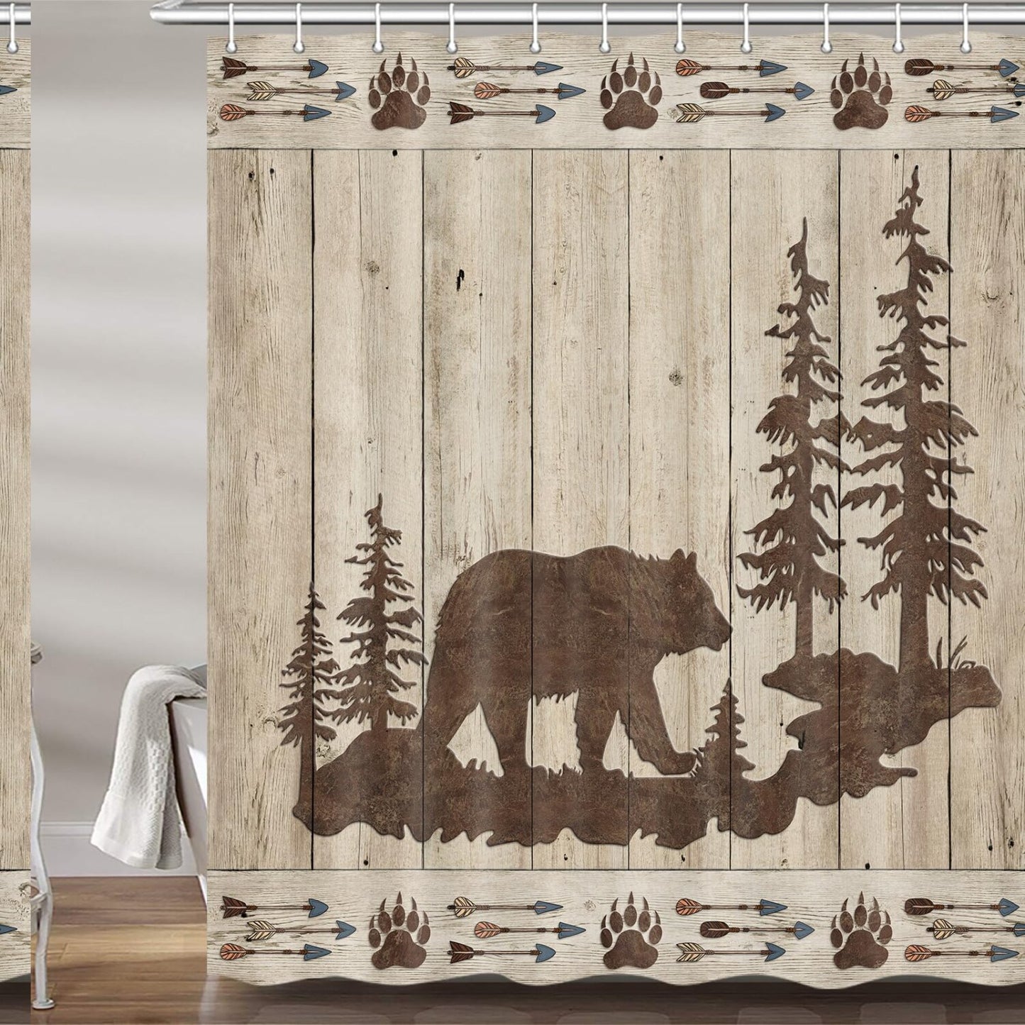 Bear Shower Curtain with Hooks, 72x72 inches