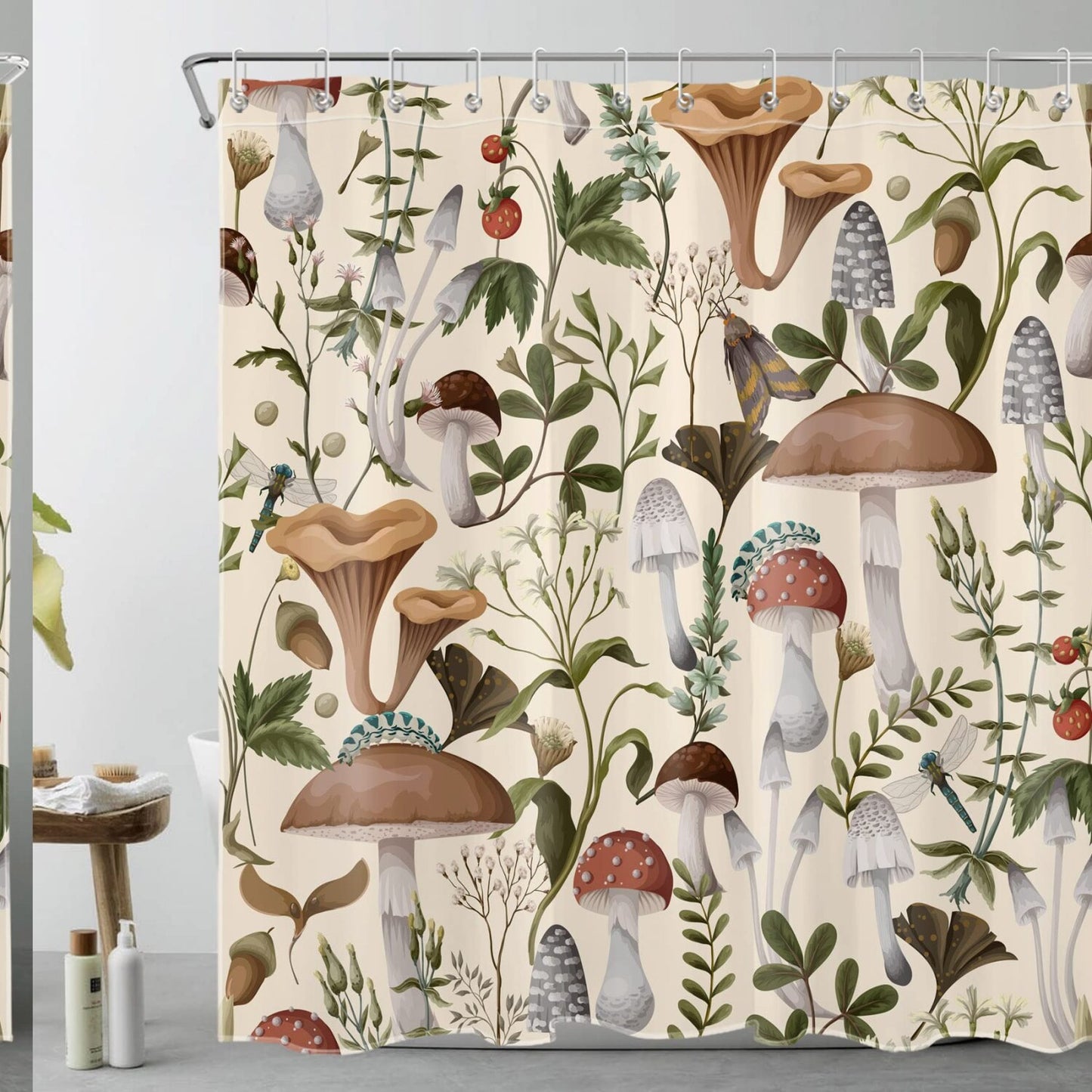 70s Mushroom Shower Curtain 72x72 Inches