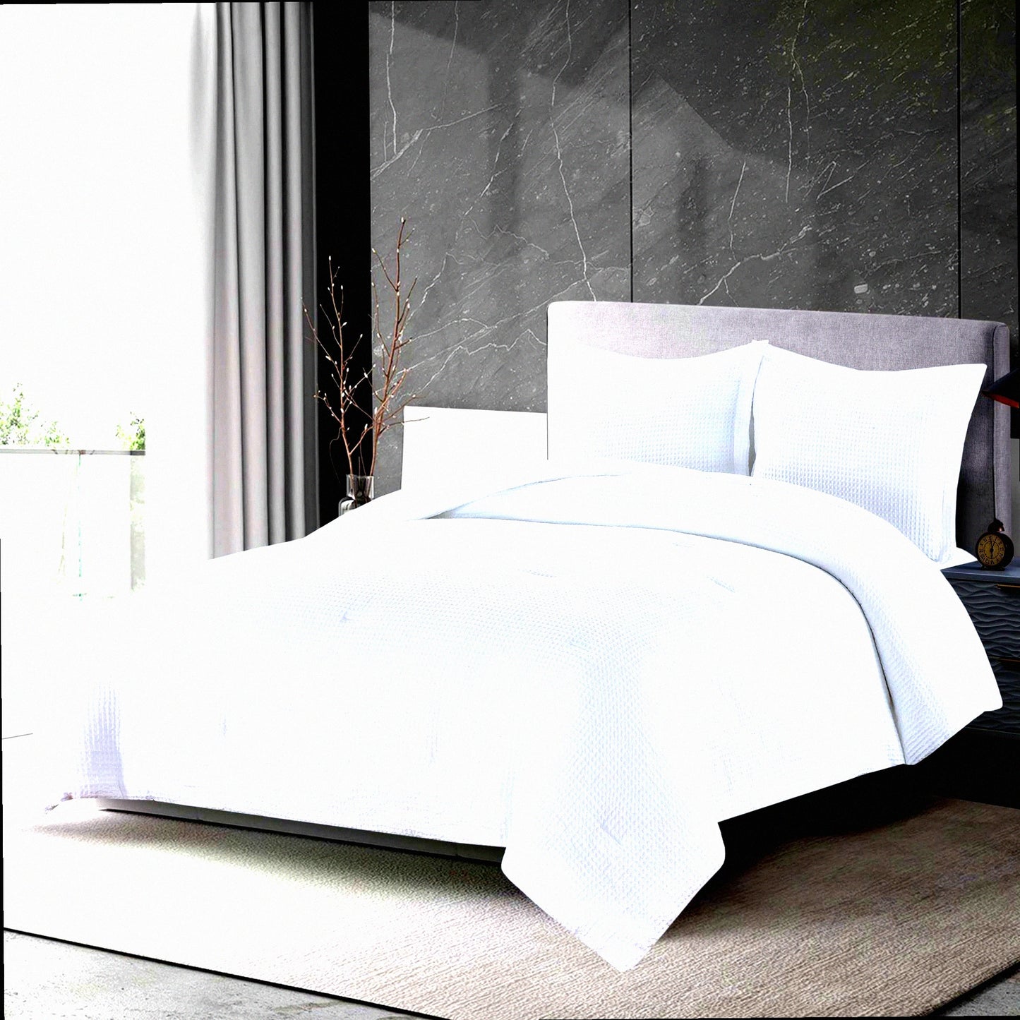 CozyDreams 3-Piece Waffle Weave Comforter Set - Soft All Season Bedding for Full Size Bed - White - Luxurious and Comfortable - Bedroom Essentials