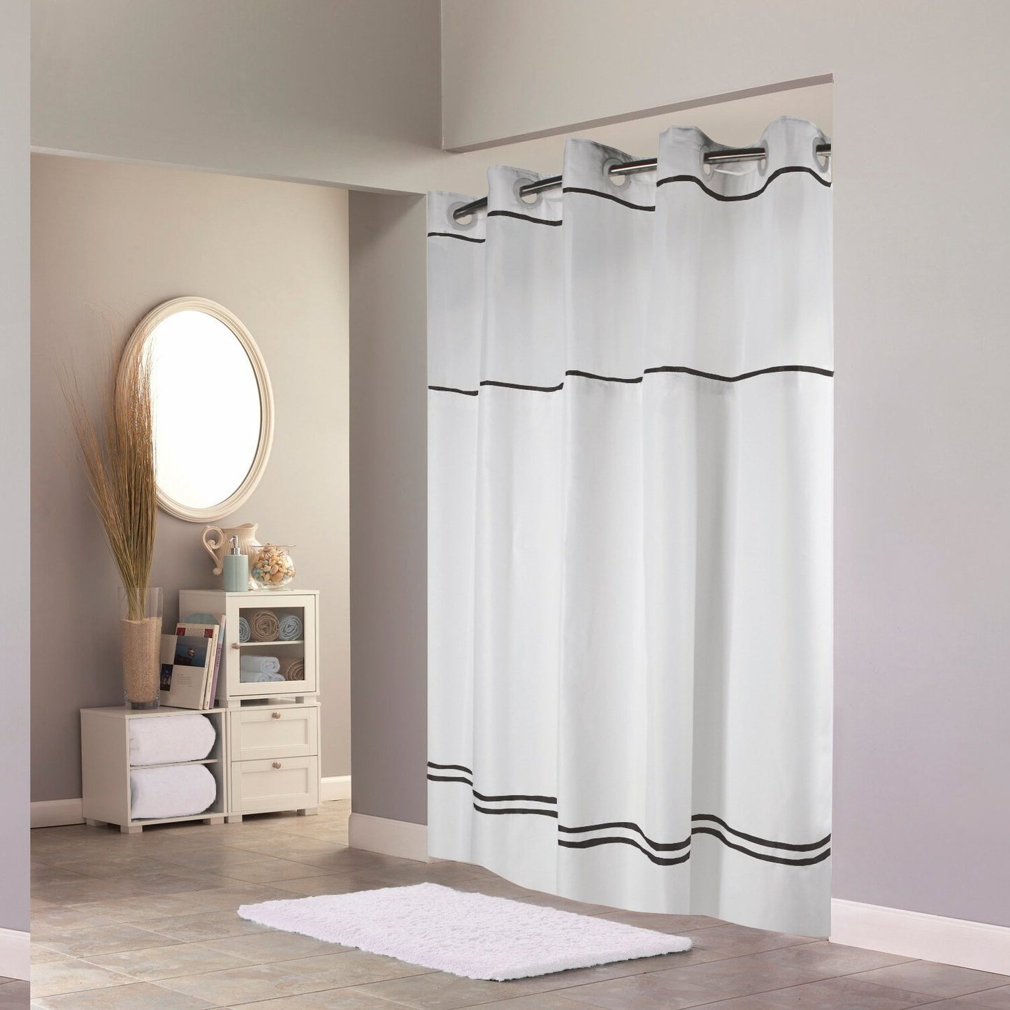 Fabric 3-in-1 Shower Curtain Set with PEVA, 71x74 In.