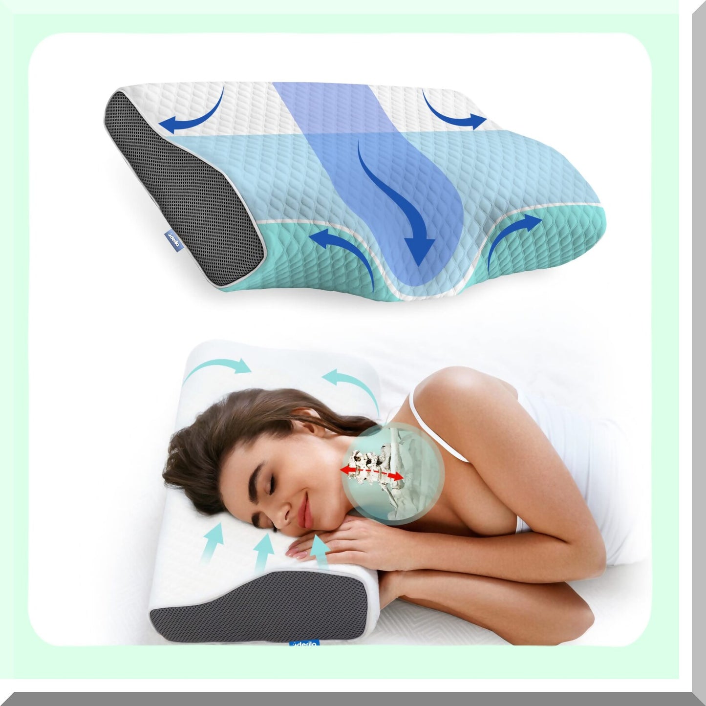 ErgoRelief Cervical Support Pillow - Contour Design for Neck Pain Relief, Anti-Snoring Bed Pillow for Side, Back, Stomach Sleepers