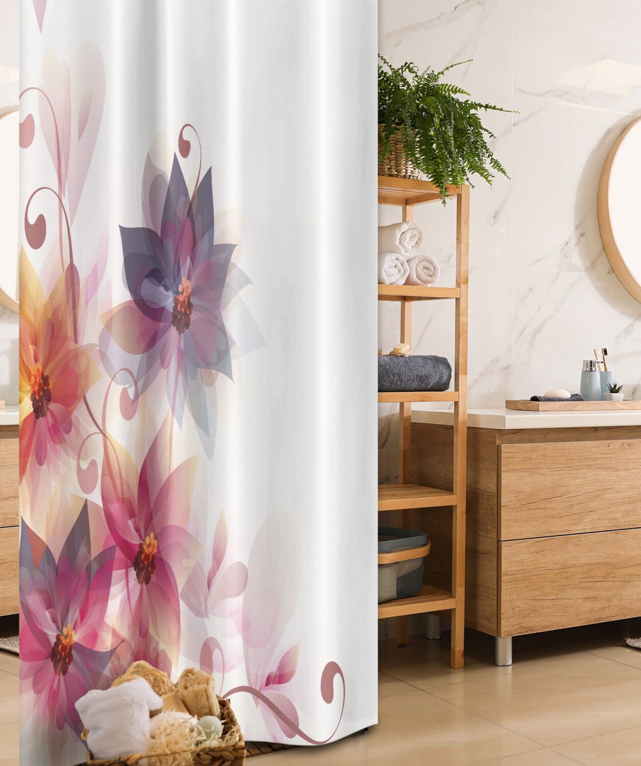 Abstract Floral Shower Curtain 36x72 Pink Purple Orange
