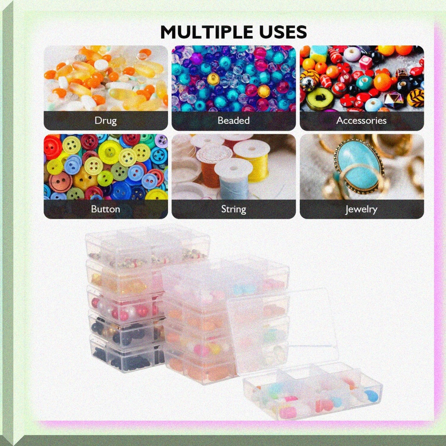 10PCS Plastic Jewelry Organizer Box 6 Grid Clear