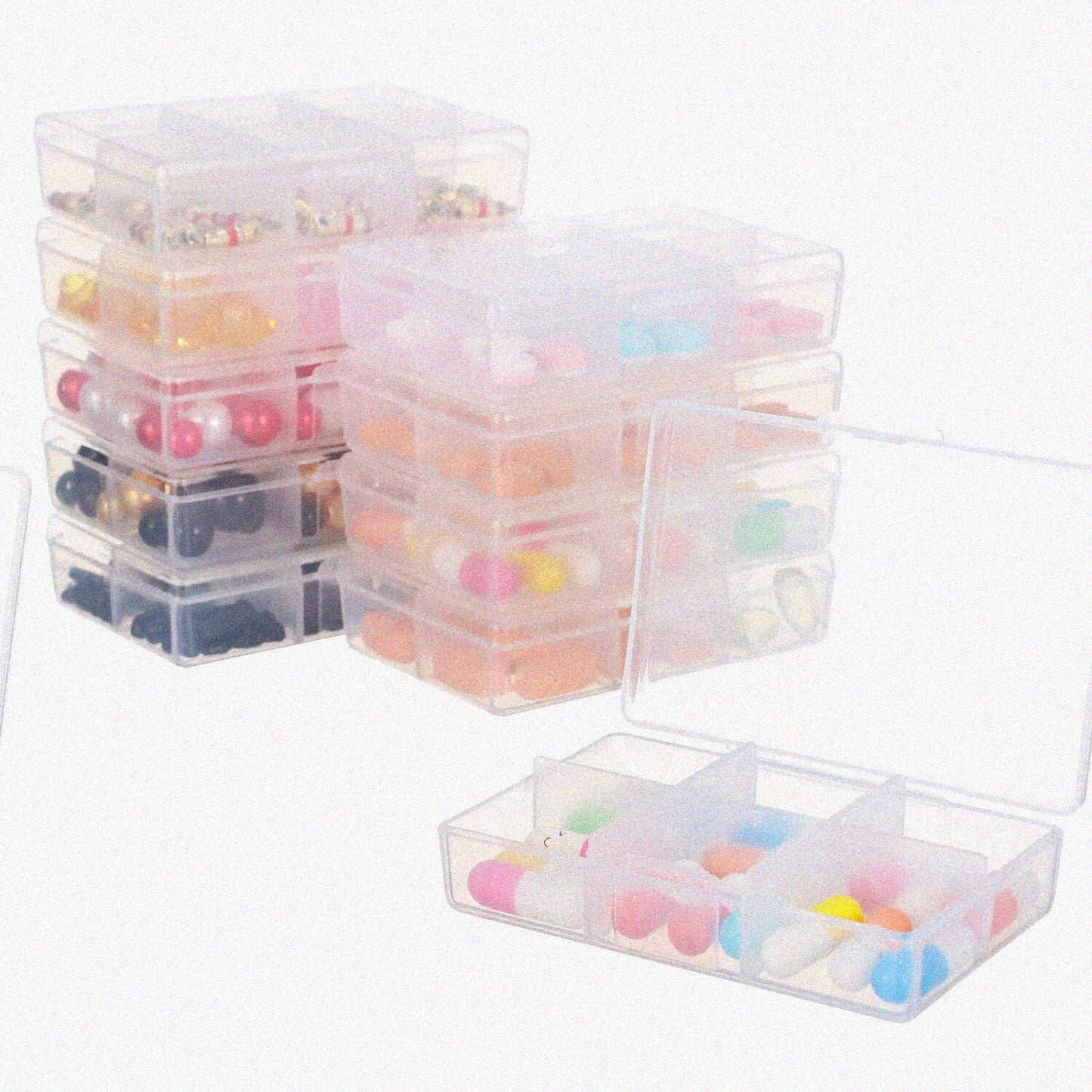 10PCS Plastic Jewelry Organizer Box 6 Grid Clear