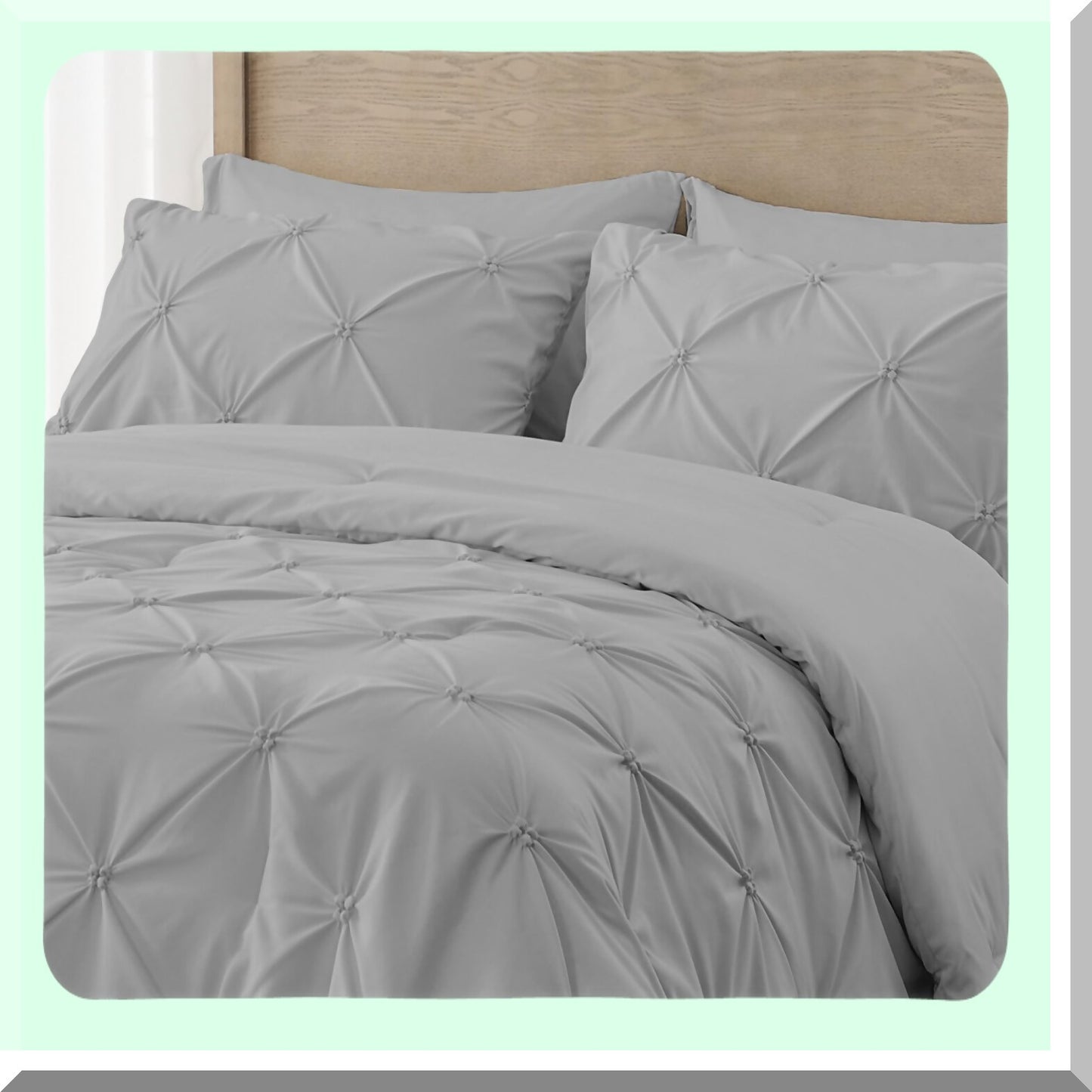 Gray Pintuck Comforter Set - Soft & Fluffy 3-Piece Bedding Bundle for All Seasons. Includes Lightweight Down Alternative Comforter & 2 Pillowcases.