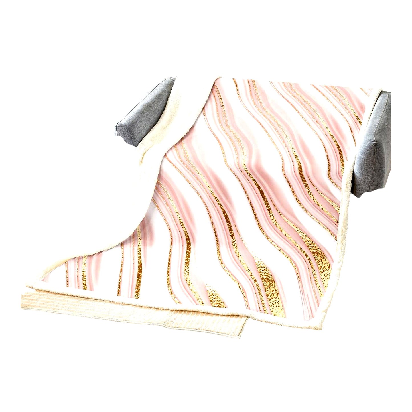 Golden Pink Marble Sherpa Blanket - Luxurious Glitter Throw for Kids, Teens, and Adults - Abstract Geometric Fleece for Bed or Couch