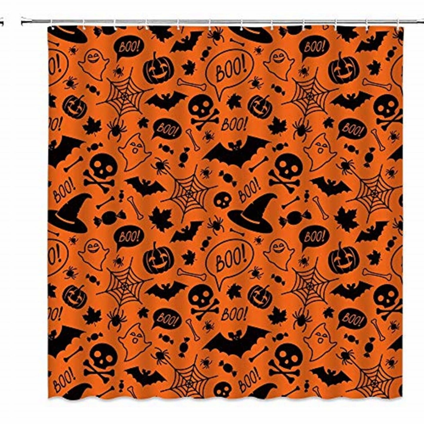 Black Pumpkin Ghost Skull Spider Web Shower Curtain 70x70 Inches