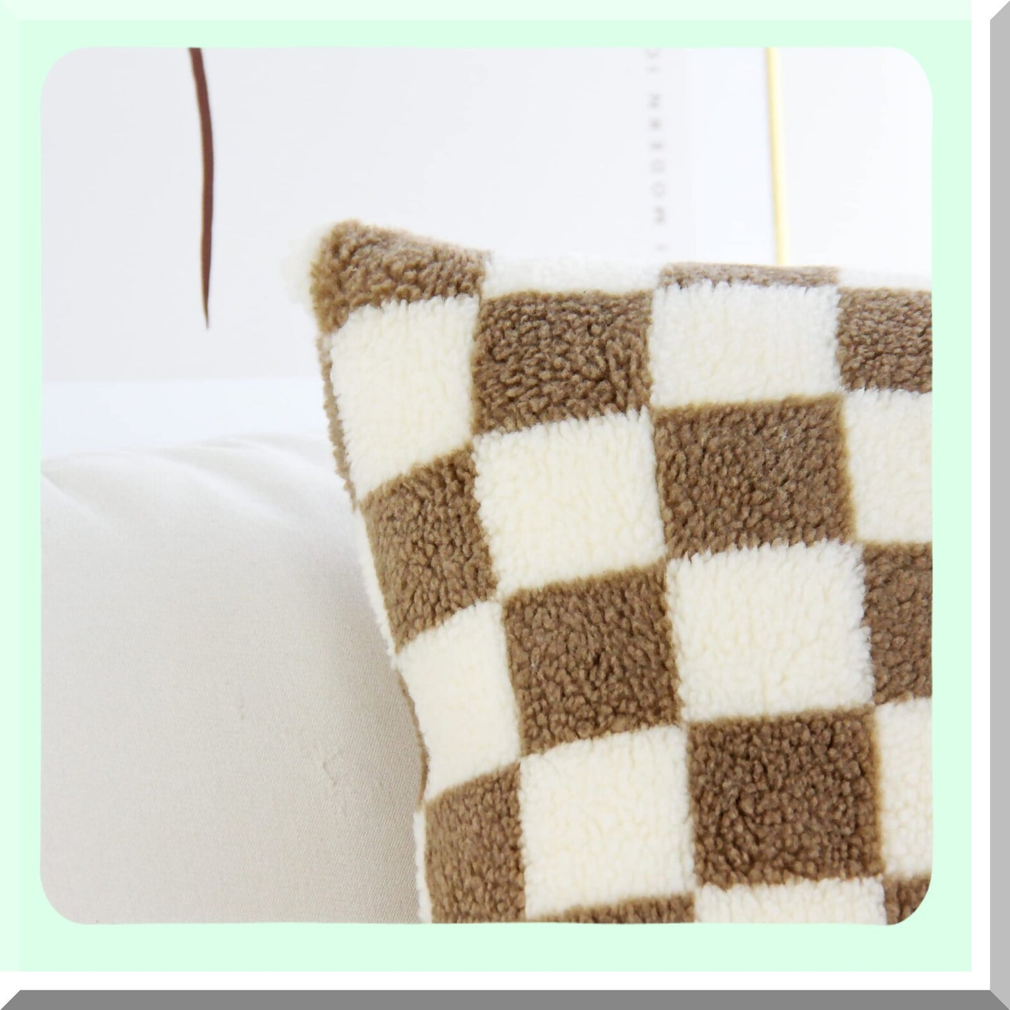 Luxury Checkerboard Wool Pillowcase Set - Soft Cushion Covers for Couch & Bedroom Decor - Pack of 2 Khaki Throw Pillowcases - 18 x 18-Inch Square