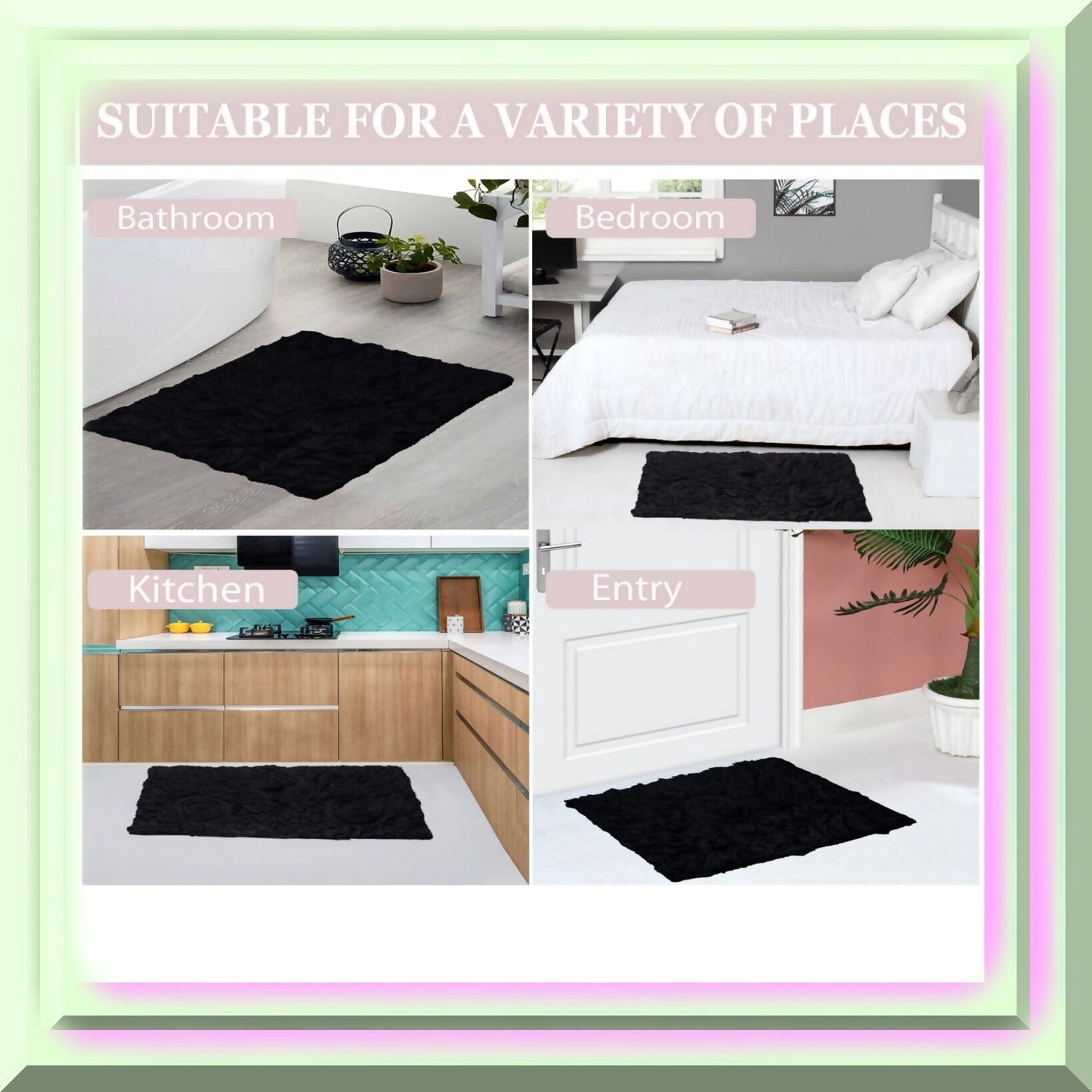 22" Round Cotton Tufted Bath Rug Black