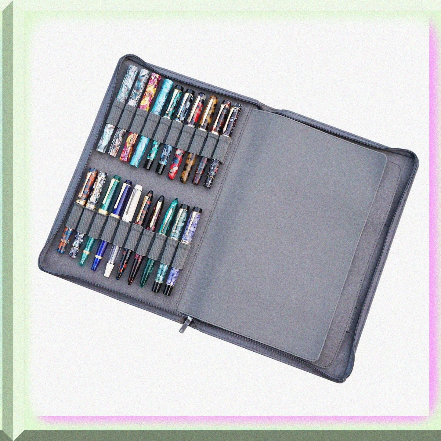 40 Slot Gray Fountain Pen Case Waterproof Canvas