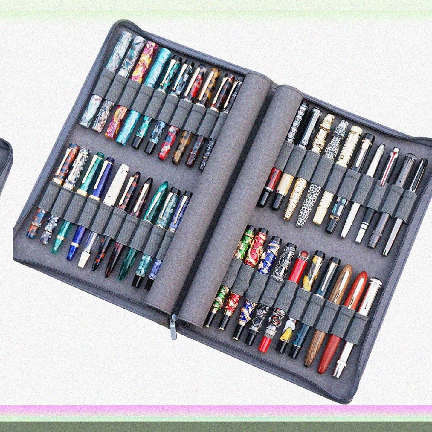40 Slot Gray Fountain Pen Case Waterproof Canvas