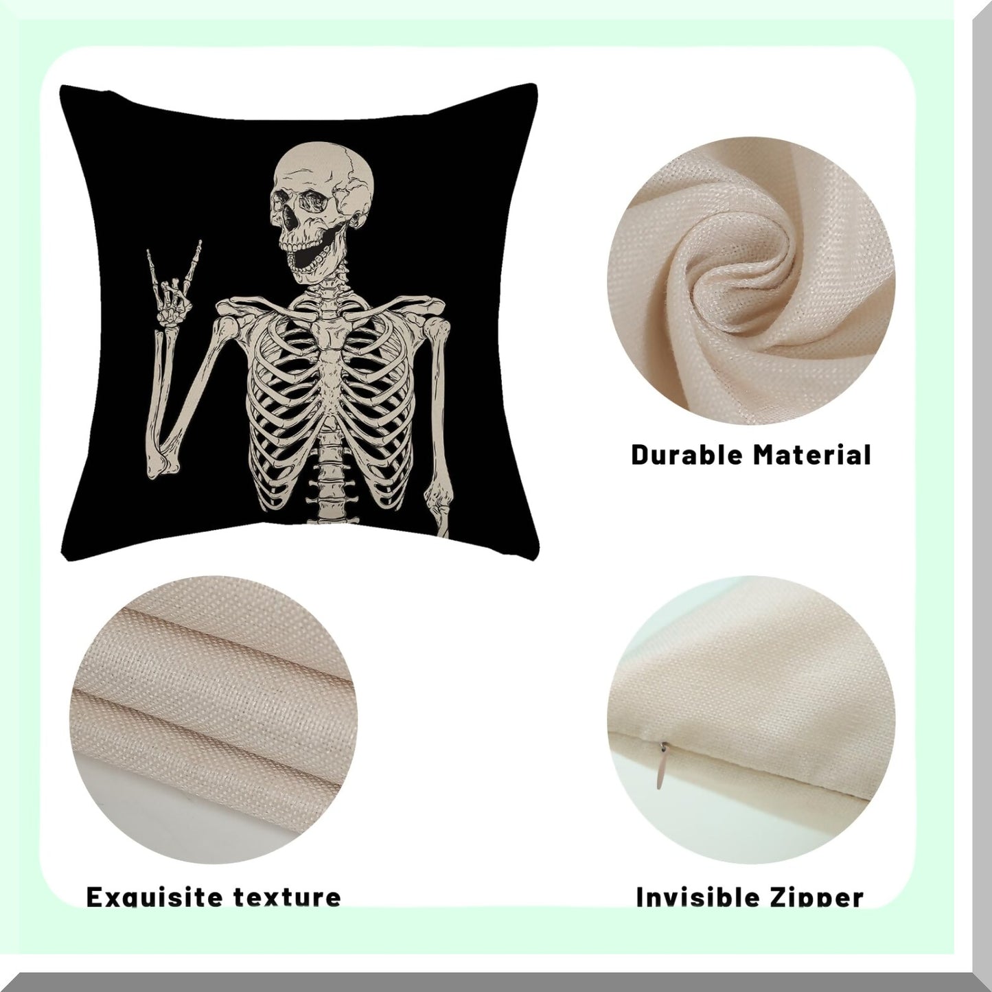 Skull Skeleton Decor Pillow Covers 20x20 Set of 2 - Indoor Outdoor Throw Pillows Case for Couch Sofa Bed Car Decorations - Decorative Cushion Cases