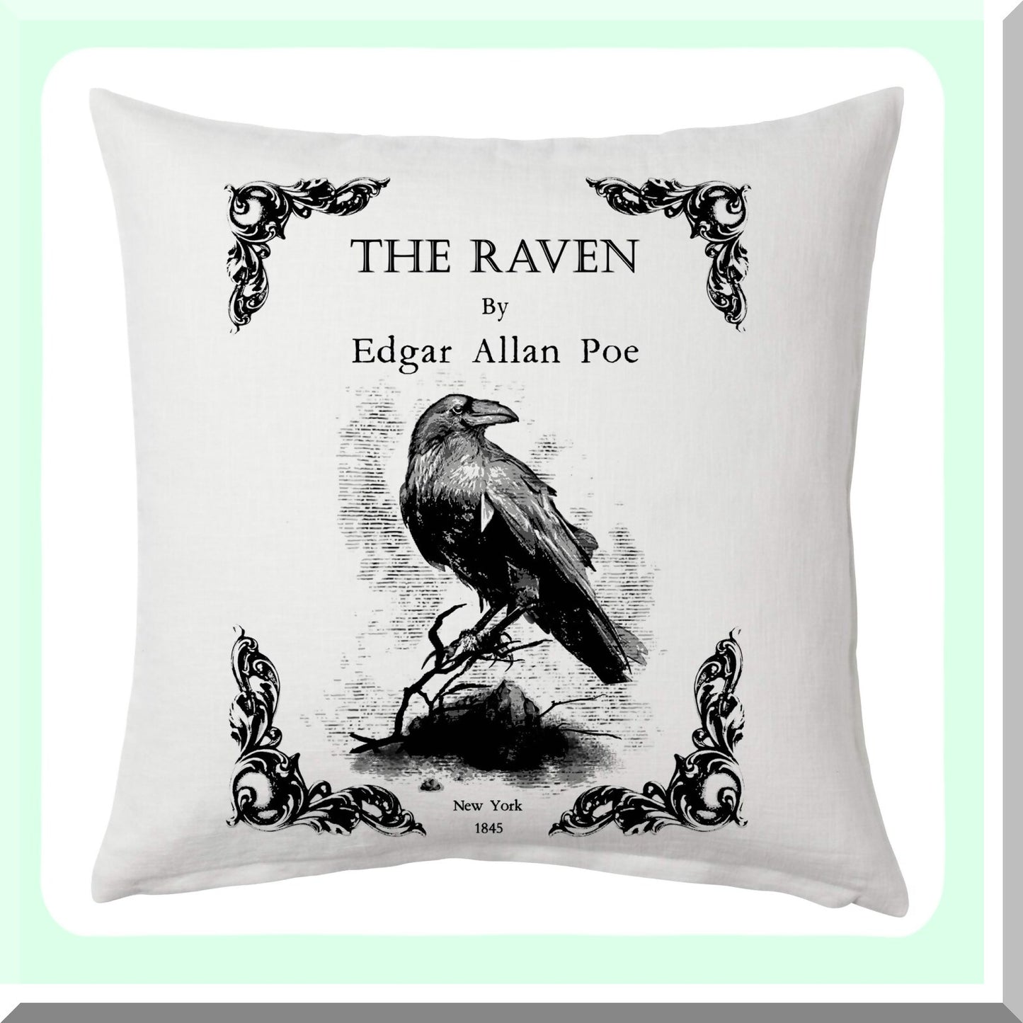 Raven Book Lover Pillow Cover - Gothic Literature Decor, Edgar Allan Poe Inspired Cushion Case, Literary Gift for Bookworms, Dark and Mysterious Design