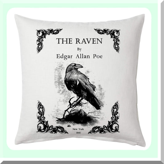 Raven Book Lover Pillow Cover Compatible with Edgar Allan Poe