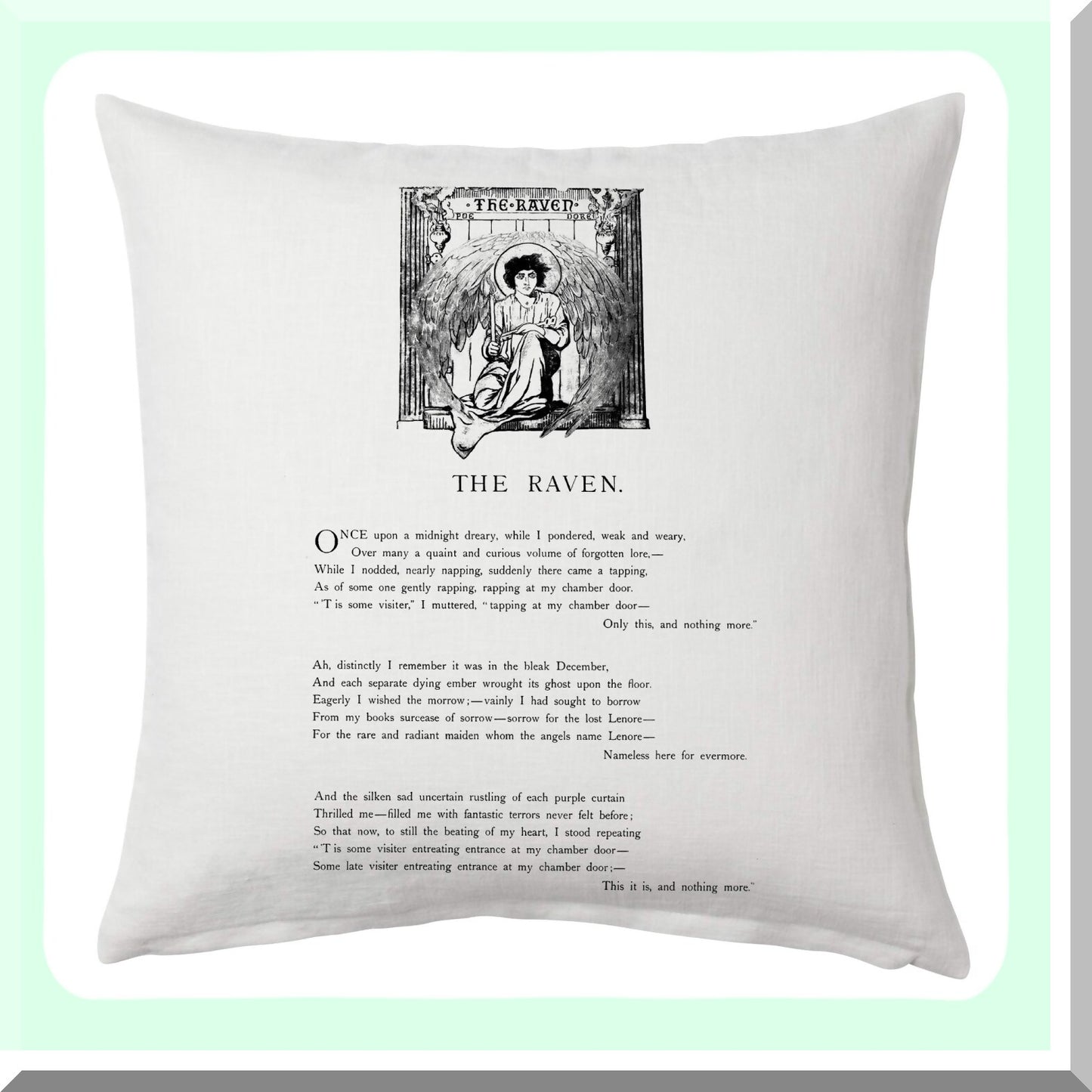 Raven Book Lover Pillow Cover - Gothic Literature Decor, Edgar Allan Poe Inspired Cushion Case, Literary Gift for Bookworms, Dark and Mysterious Design