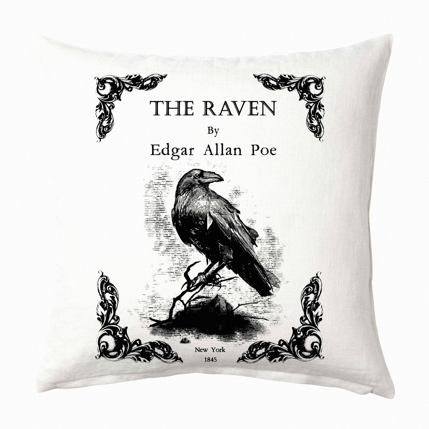 Raven Book Lover Pillow Cover - Gothic Literature Decor, Edgar Allan Poe Inspired Cushion Case, Literary Gift for Bookworms, Dark and Mysterious Design