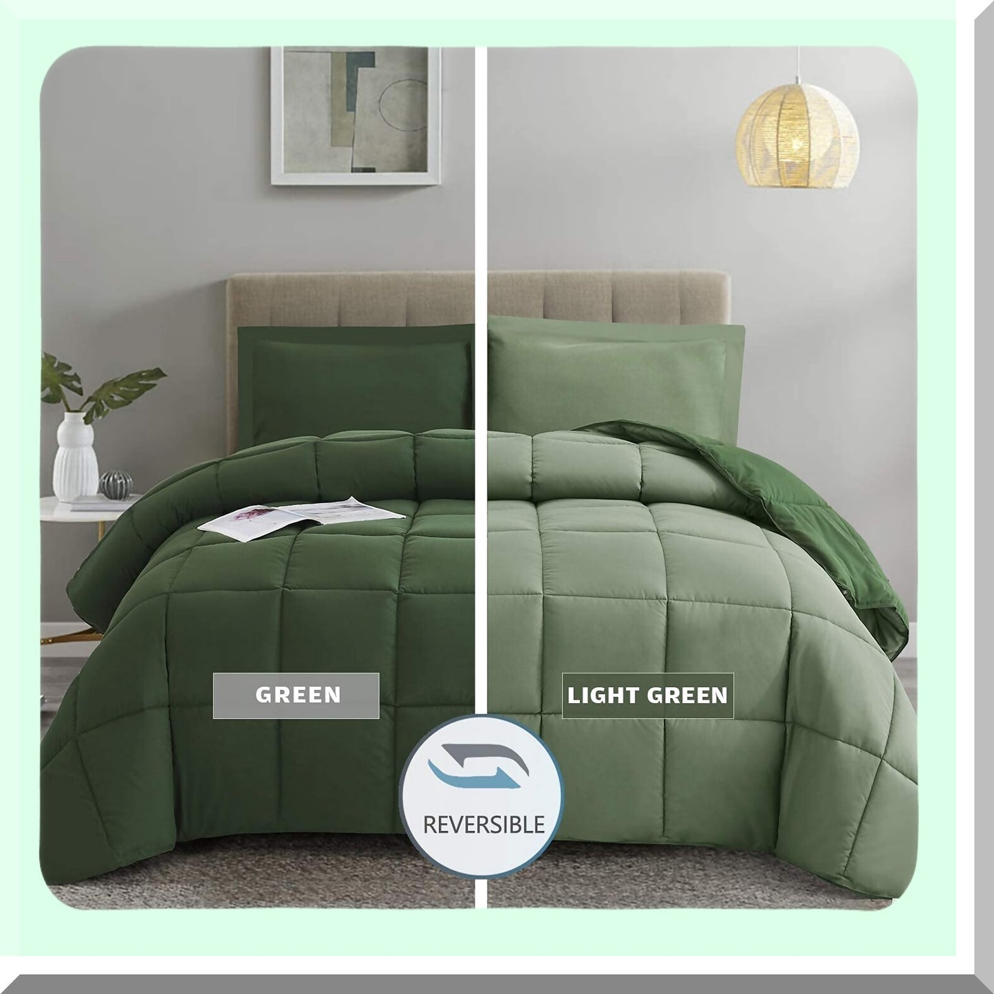 Green Dream Comforter Set - Twin XL Size | All Season Reversible Quilted Duvet Insert with Sham | Box Stitched for Breathable, Soft, Fluffy Sleep | Corner Tabs for Secure Fit
