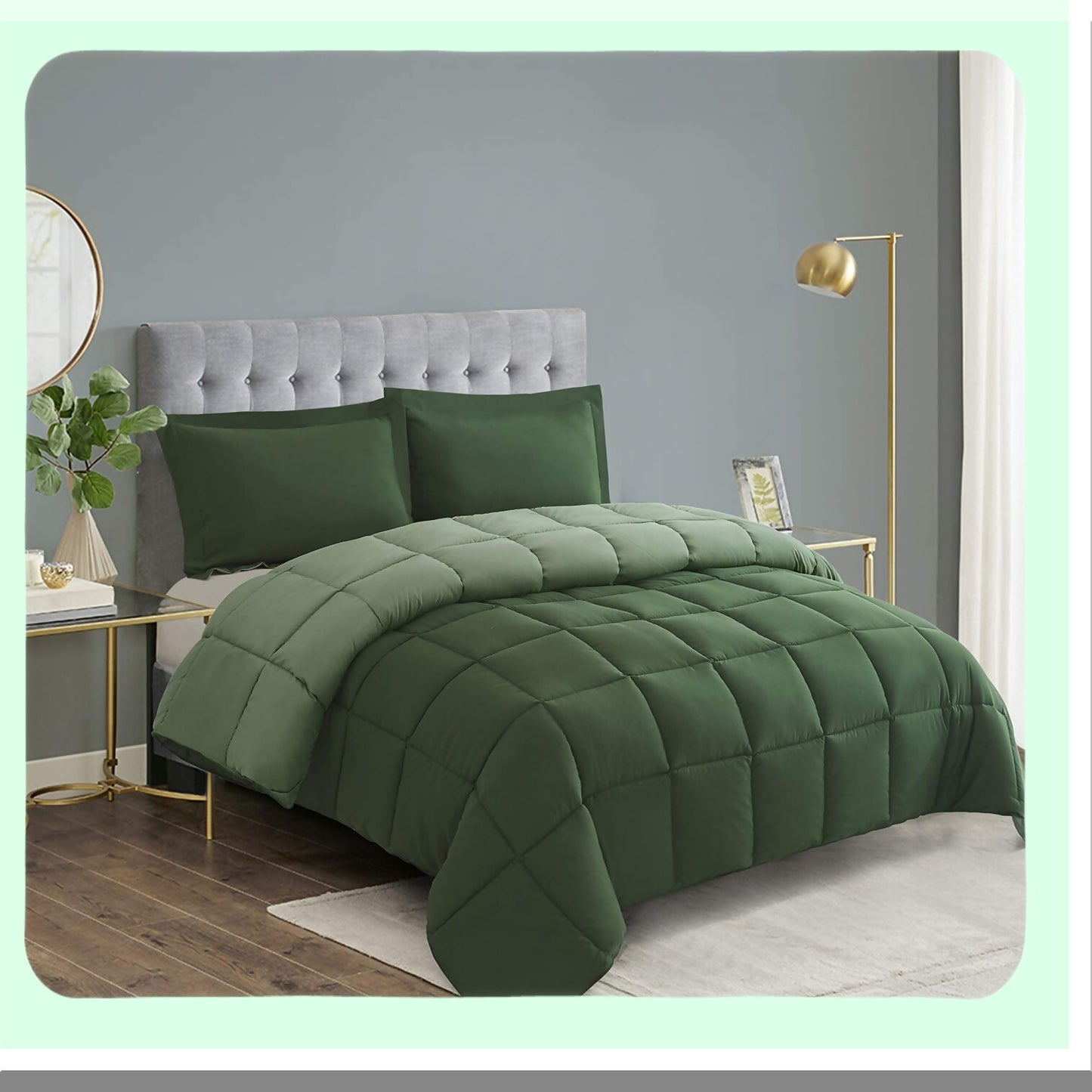 Green Dream Comforter Set - Twin XL Size | All Season Reversible Quilted Duvet Insert with Sham | Box Stitched for Breathable, Soft, Fluffy Sleep | Corner Tabs for Secure Fit