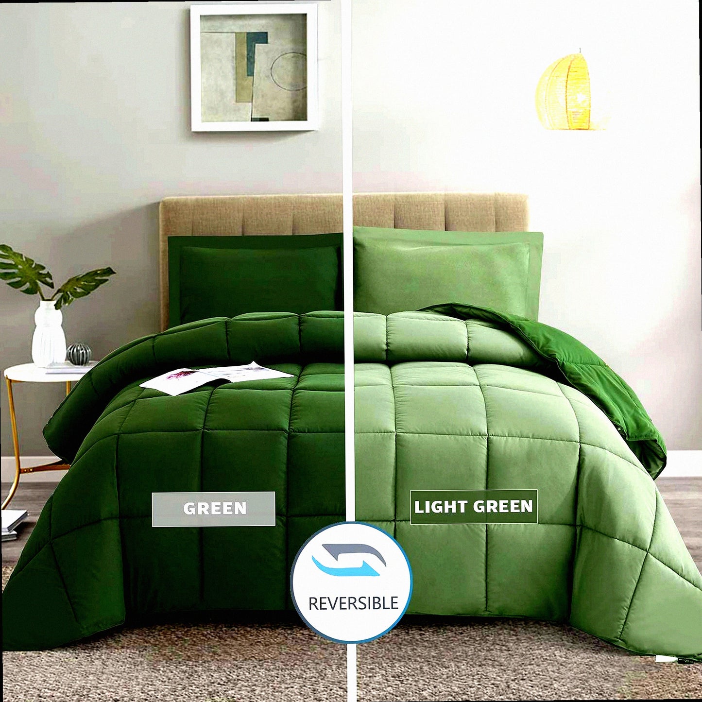 Green Dream Comforter Set - Twin XL Size | All Season Reversible Quilted Duvet Insert with Sham | Box Stitched for Breathable, Soft, Fluffy Sleep | Corner Tabs for Secure Fit